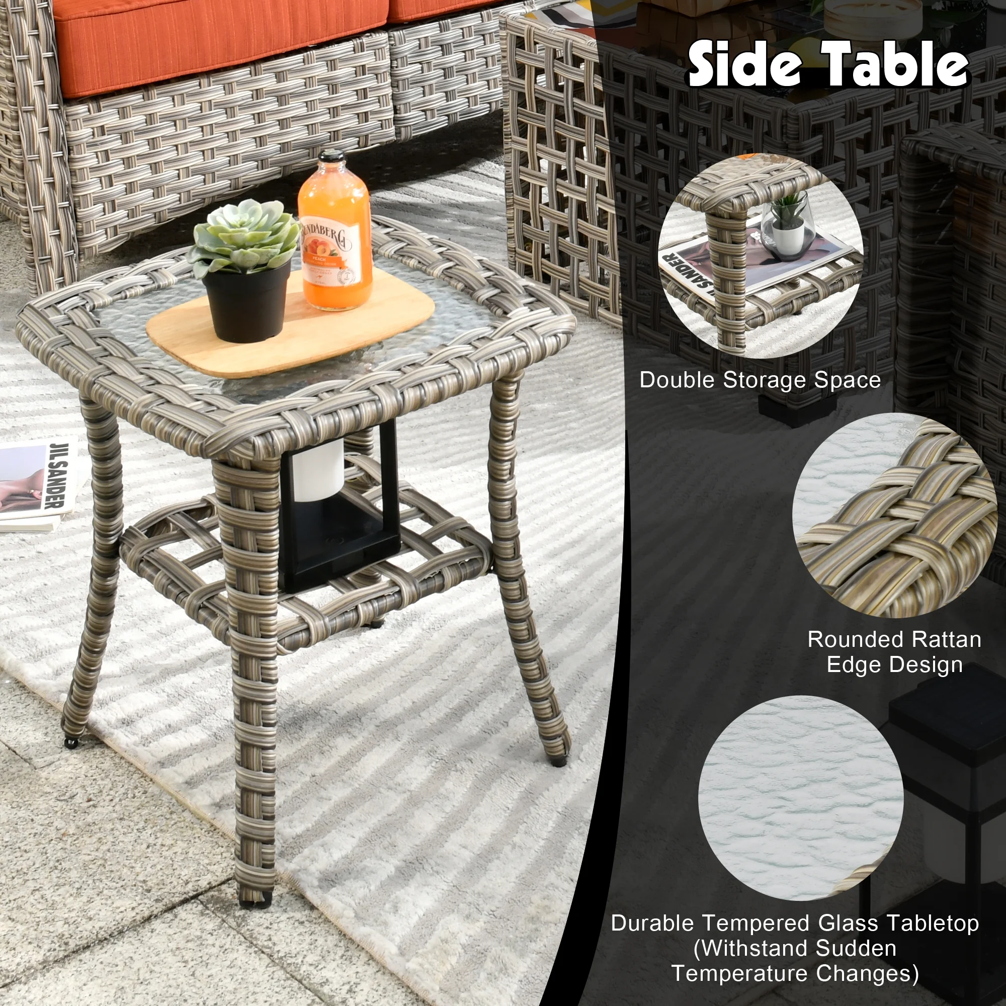 Ovios High-Back Outdoor Furniture 6 Pieces Gray Wicker Patio Conversation Set with Rocking Swivel Chairs for Backyard