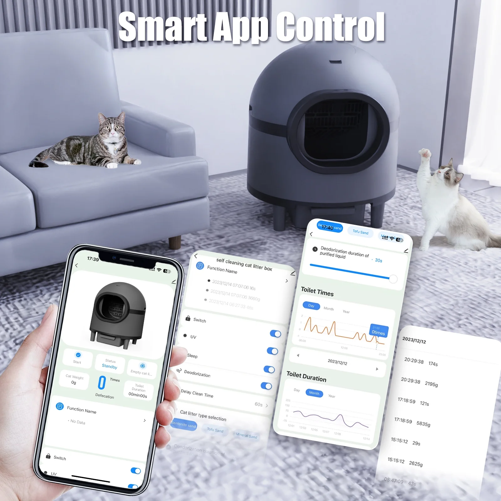 REDSASA Self Cleaning Litter Box,Automatic Cat Litter Box for Multiple Cats with Deodorizer & Mat & Liner,Anti-Pinch Safety Protection& Odor Removal,Black