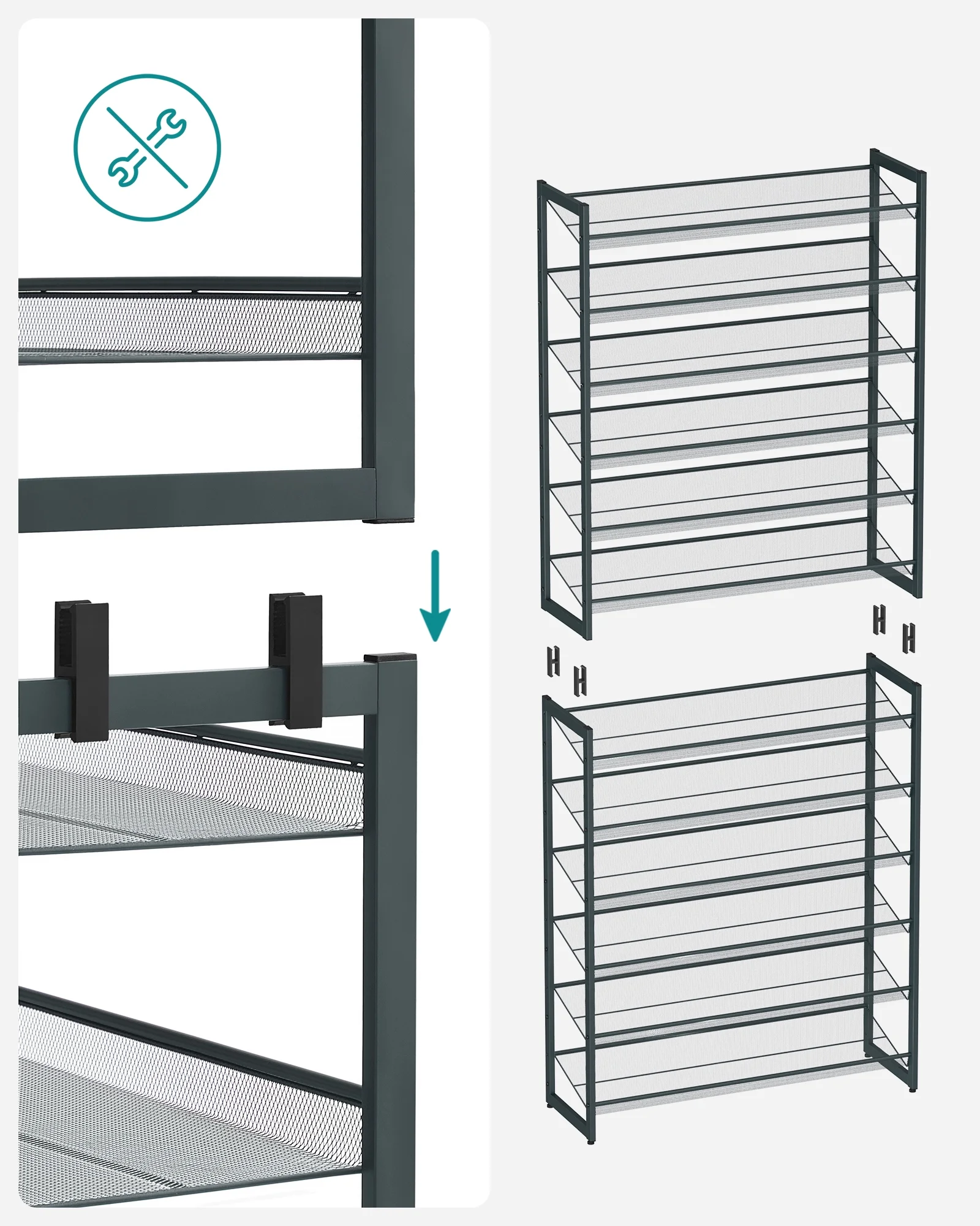 SONGMICS 12-Tier Metal Shoe Rack Organizer, Stackable Shoe Storage for Closet, Entryway, Garage Slanted Shelves, Holds 48-60 Pairs, Grey
