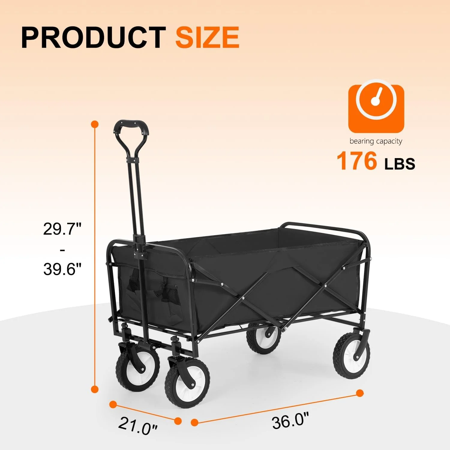 Collapsible Wagon Folding Wagon Garden Cart with Large Capacity, Portable Utility Wagon Cart Heavy Duty for Beach Camping Shopping Garden,Black