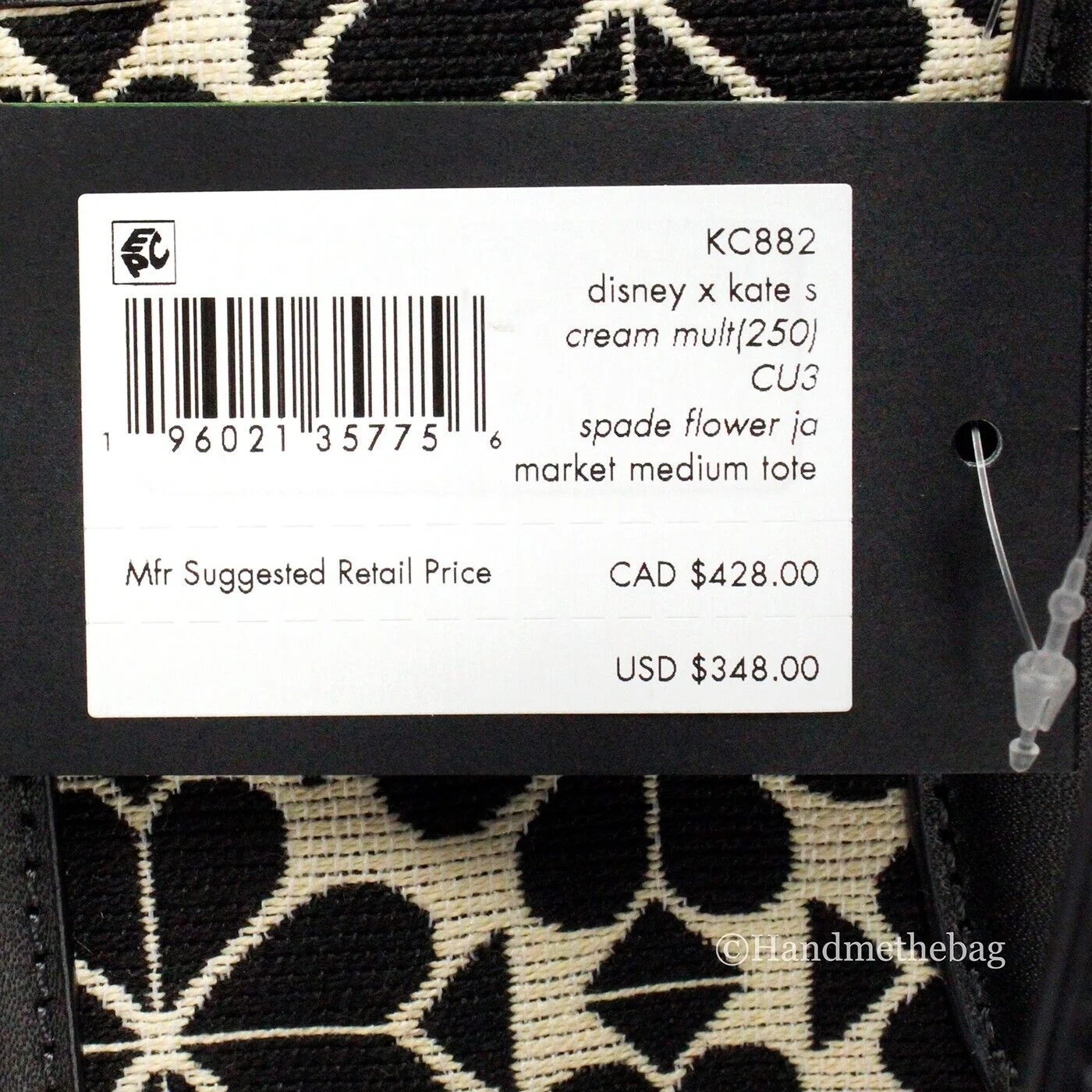 Kate Spade X Disney 100 Cream Flower Jacquard Stripe Market Medium Tote Bag