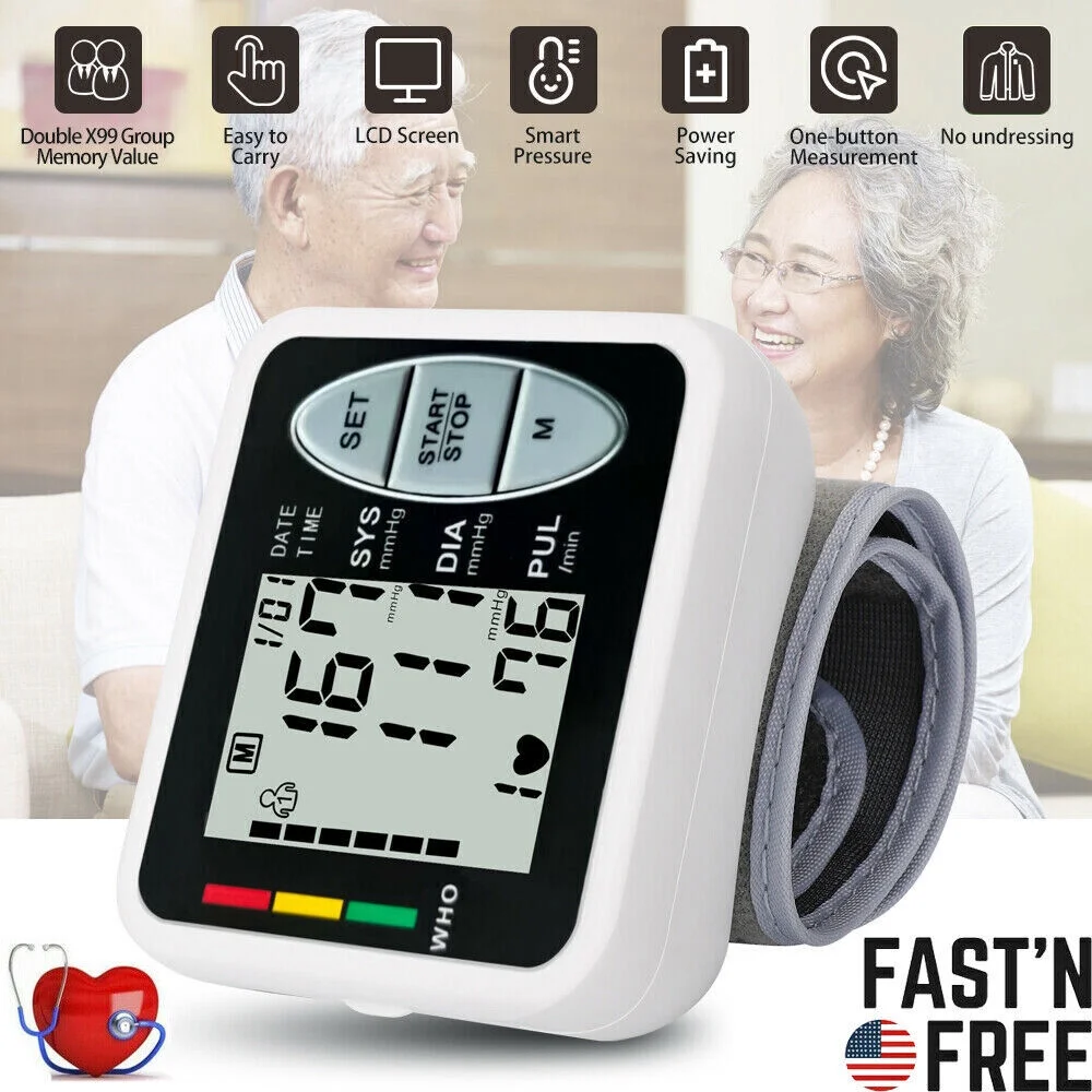 LCD Digital Wrist Blood Pressure Monitor BP Cuff Gauge Automatic Machine Tester
