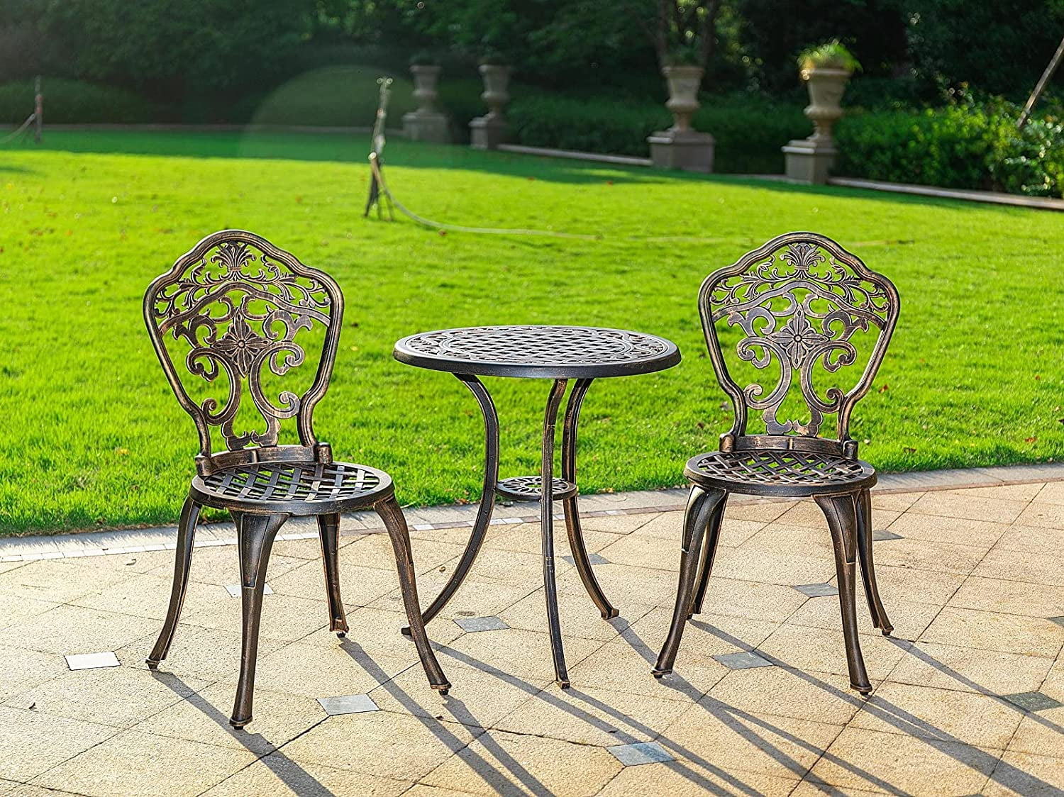 Bistro Set 3 Piece Rustproof Cast Aluminum Patio Furniture Sets 2 Chairs and 1 Round Table Outdoor, Garden, Patio, Balcony, Bronze