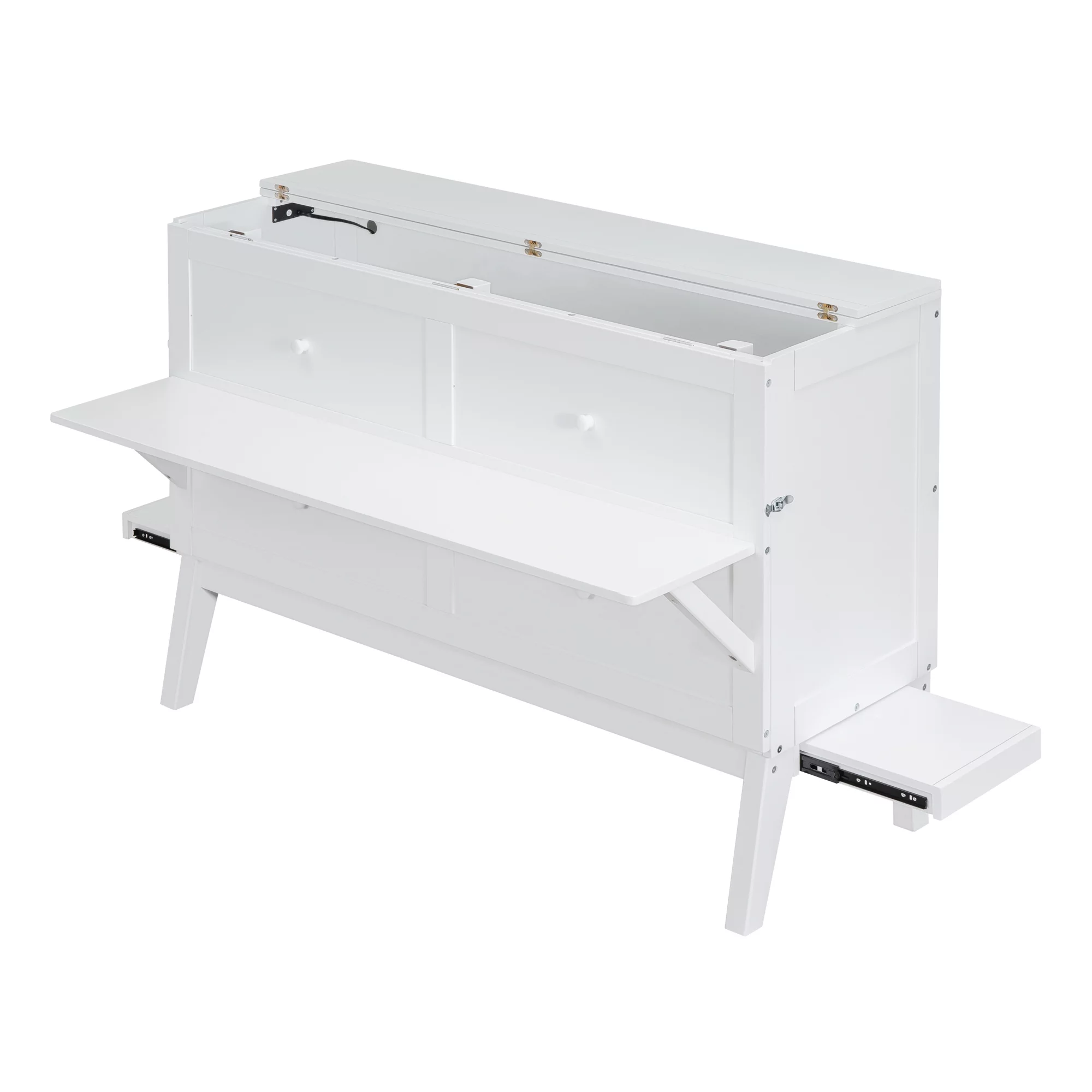 Churanty Queen Size Murphy Bed Wall Beds with USB Port and Shelves,Wood Mobile Murphy Chest Bed Cabinet Bed,White