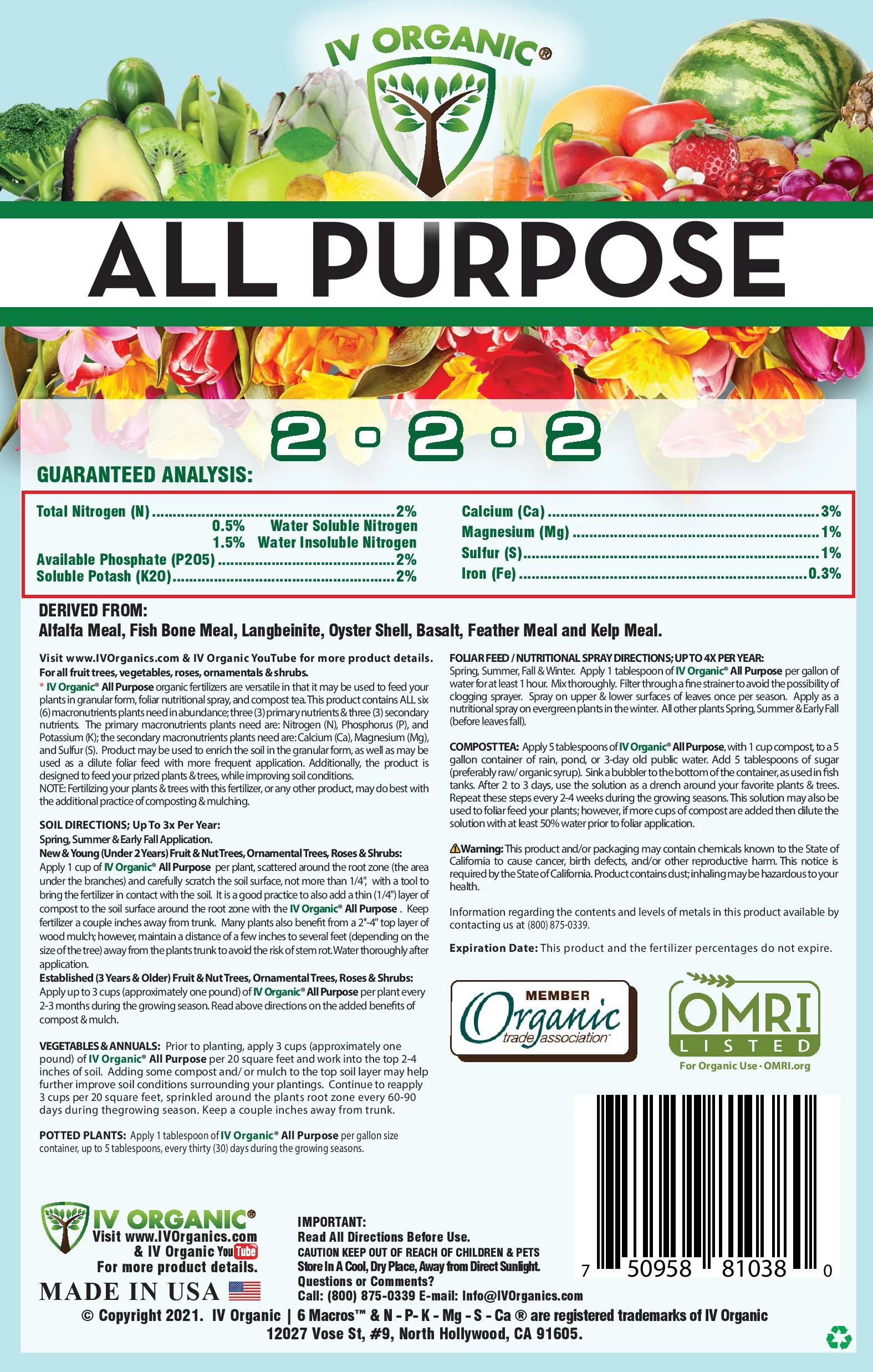 IV Organic All Purpose | Premium Blend Fertilizer (4 lbs)
