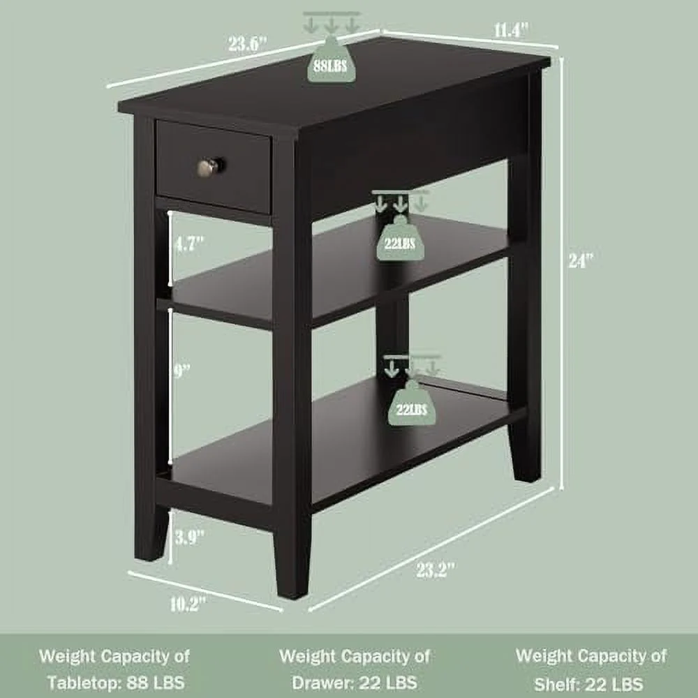 HYHBIBOOM Night Stand End Tables with  Drawer and 2 Tiers   23.6"  Bookshelf for Bedroom  Living Room  Easy Assembly (White)