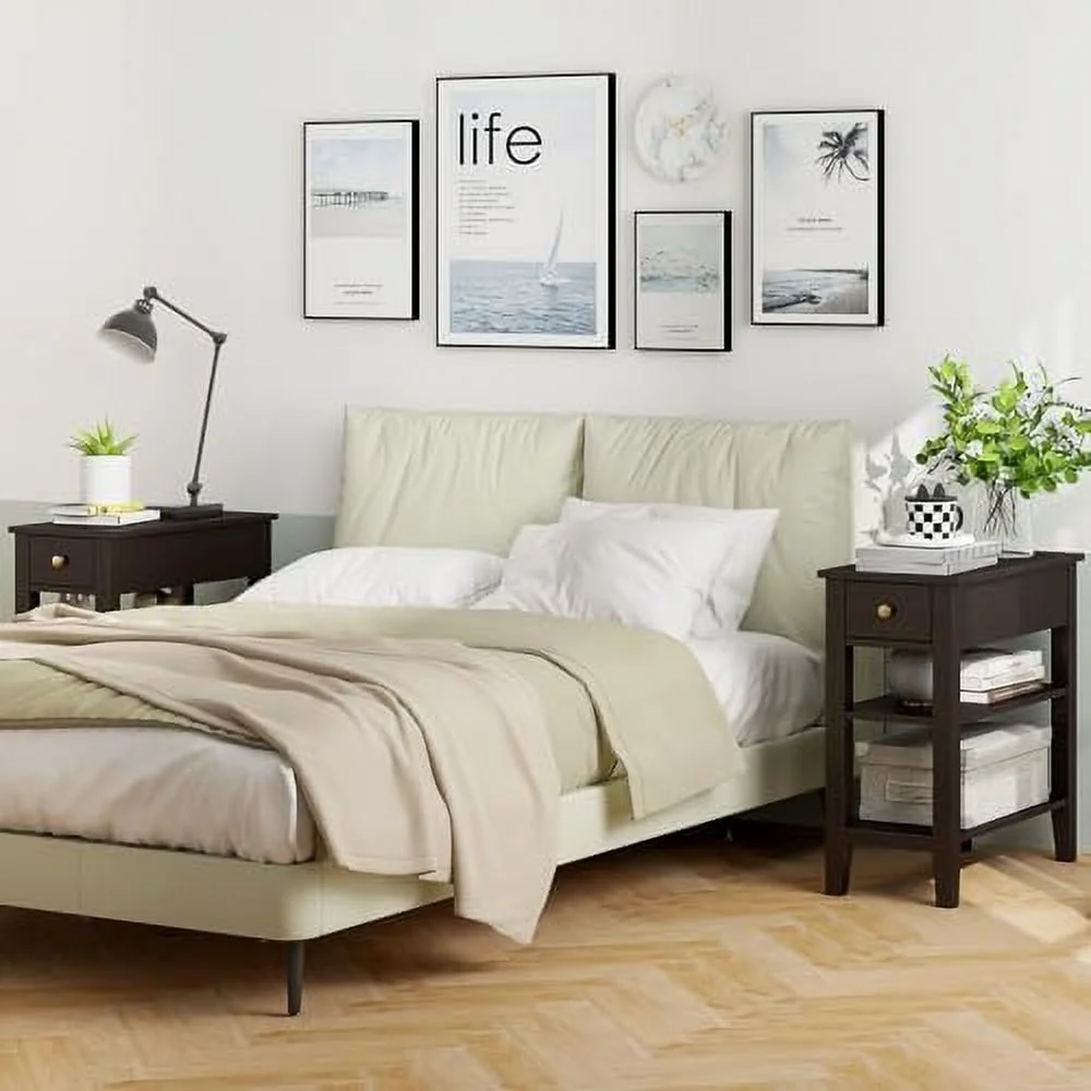 HYHBIBOOM Night Stand End Tables with  Drawer and 2 Tiers   23.6"  Bookshelf for Bedroom  Living Room  Easy Assembly (White)