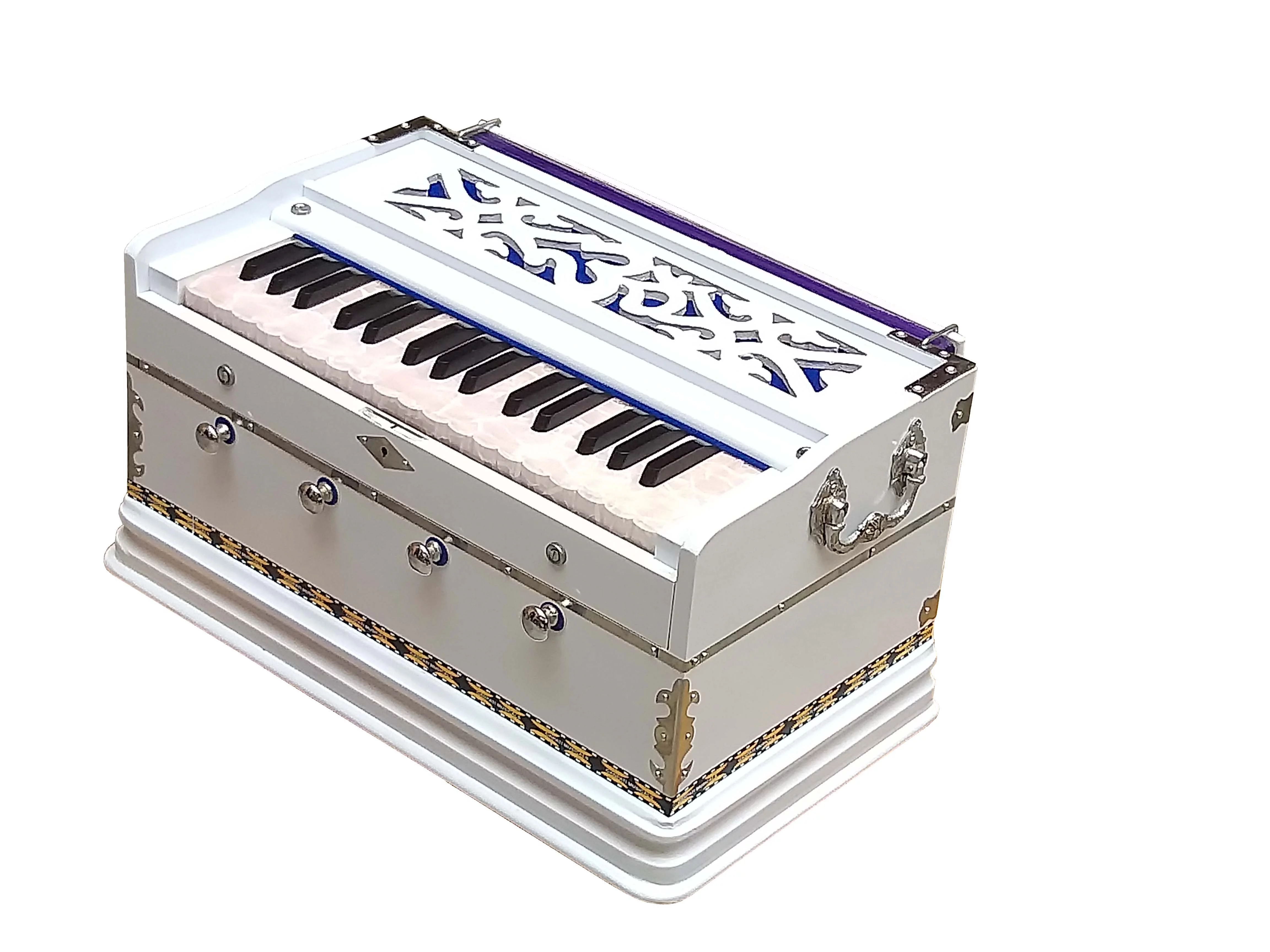 Harmonium White~2 Octaves~7 Fold Bellow~4 Stop~Double Reeds~32 Keys~Chant~Kirtan~Bhajan