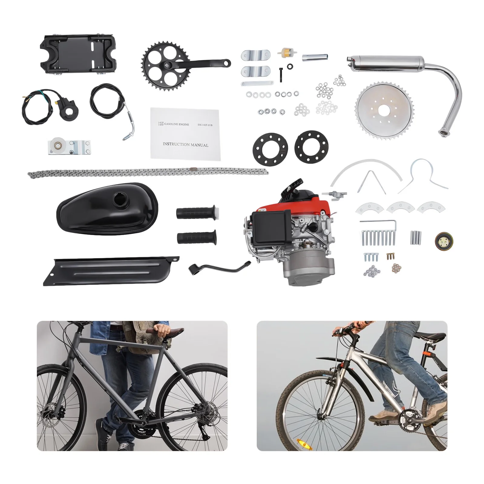 Anqidi Full Set 4-Stroke 53CC Bicycle Engine Kit Gas Motorized Bike Electric Bicycle Engine Motor Complete Kit Gasoline Powered Engine TCI Ignition 1.5KW 6800Rpm