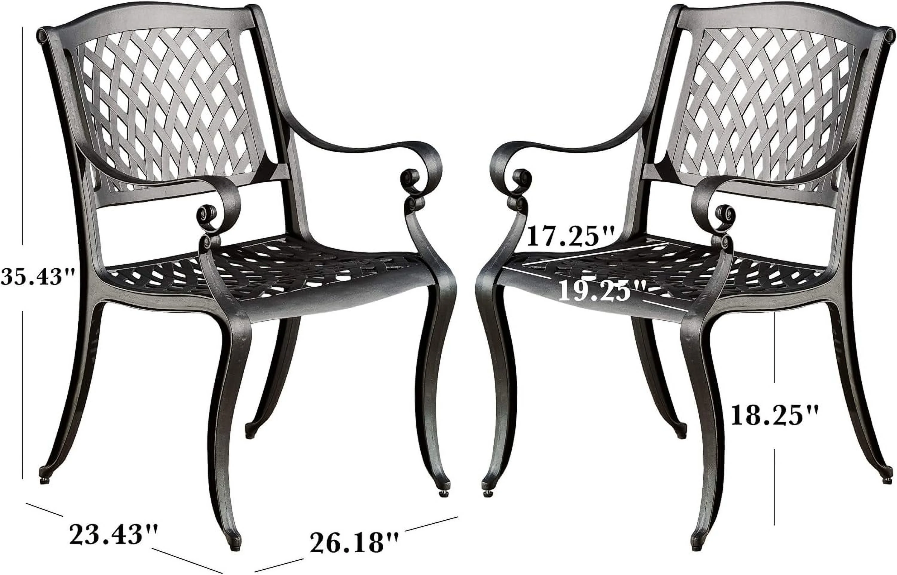Hallandale Outdoor Cast Aluminum Chairs, 2-Pcs Set, Antique Matte Black
