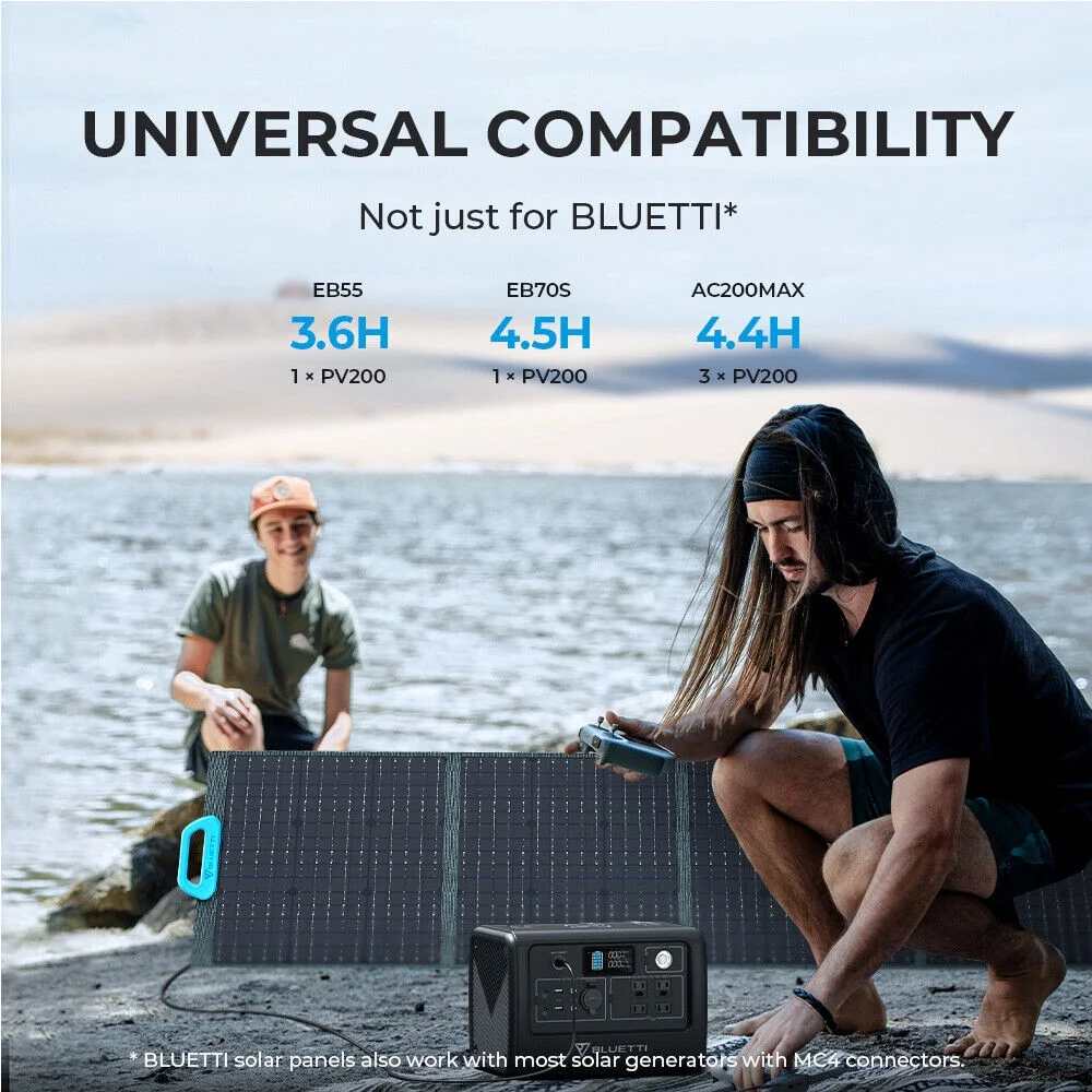 BLUETTI AC2A Portable Solar Generator and PV200 Solar Panel, 204.8Wh LiFePO4 Power Station With 300W Rated Power (600W Lifting Power) for Camping, Hiking, Home, 0-80% Recharge in 45 Mins