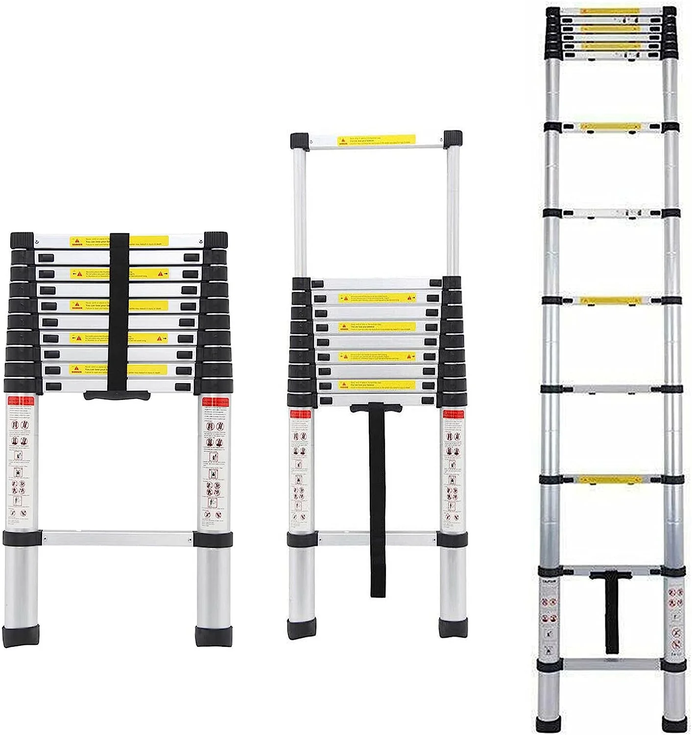 12FT Telescoping Ladder Aluminum Extension Folding Ladder Rubber Feet Multi Purpose Loft Ladder Attic Ladder Compact Ladders for Home, Heavy Duty 330lbs Max Load Capacity, Collapsible Ladders - 3.8M