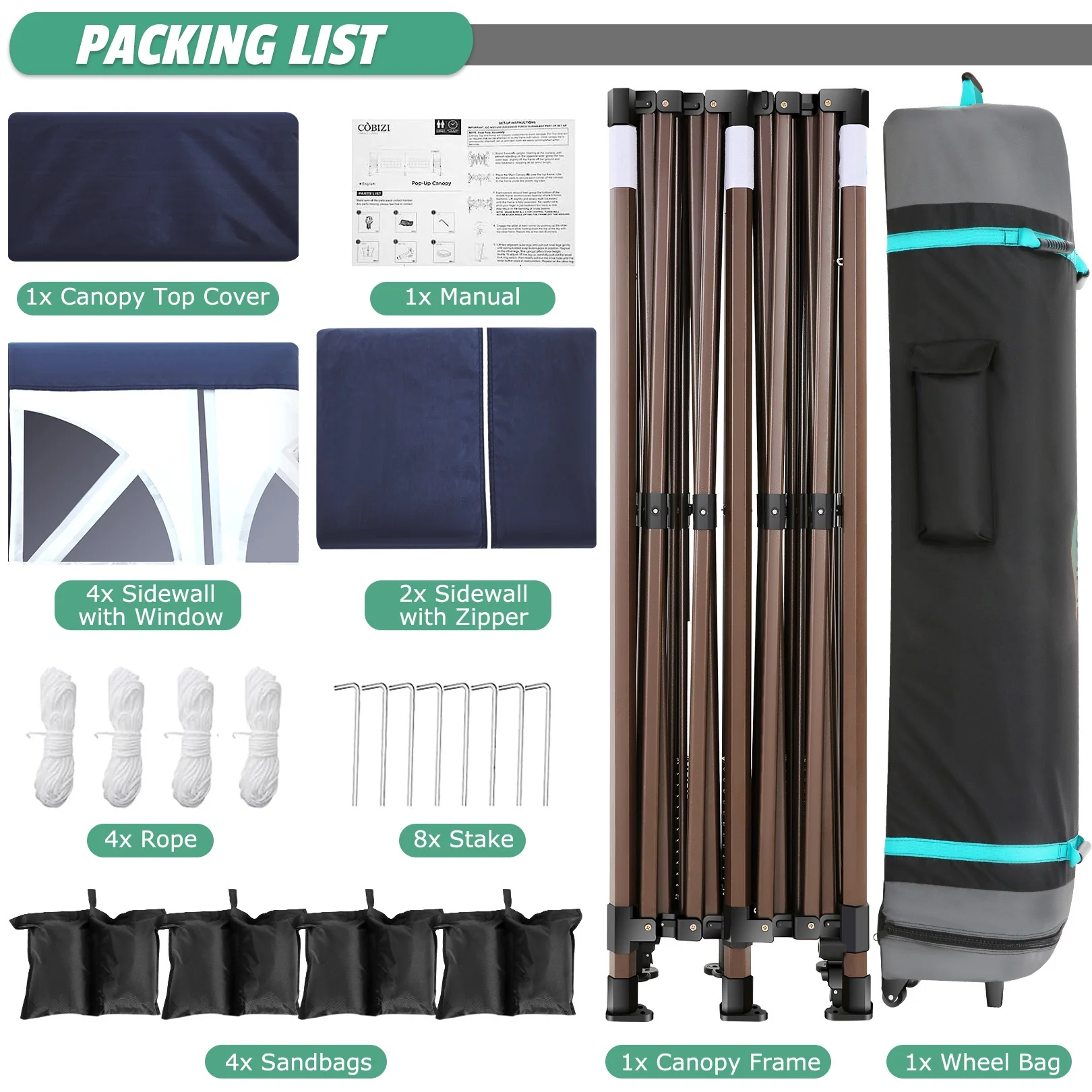 COBIZI 10x20 Pop Up Canopy Tent Heavy Duty with 6 Removable Sidewalls,Commercial Heavy Duty Pop Up Tent for Parties Waterproof and UV 50+ Wedding Tent with Roller Bag(Dark Blue)