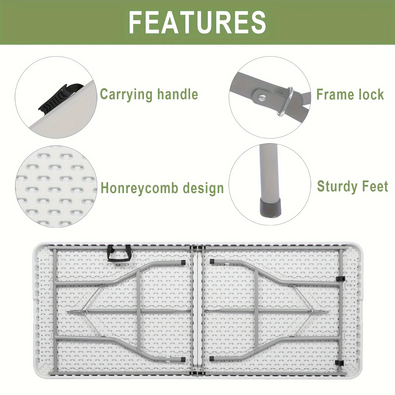 6FT FOLDING TABLE OUTDOOR, PICNIC TABLE, WHITE