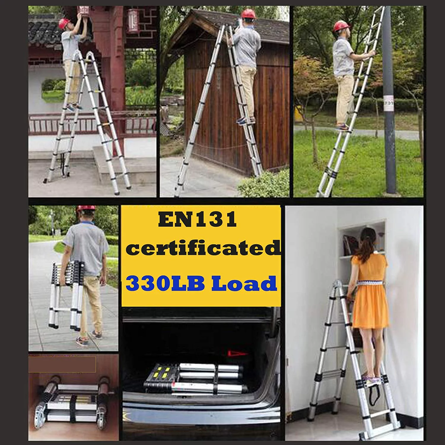 Telescopic Ladder 16.5Ft 5M Multi-Purpose Aluminium Telescoping a-Frame Folding Ladder Extension Extendable 330lb Load Capacity EN131 Standard