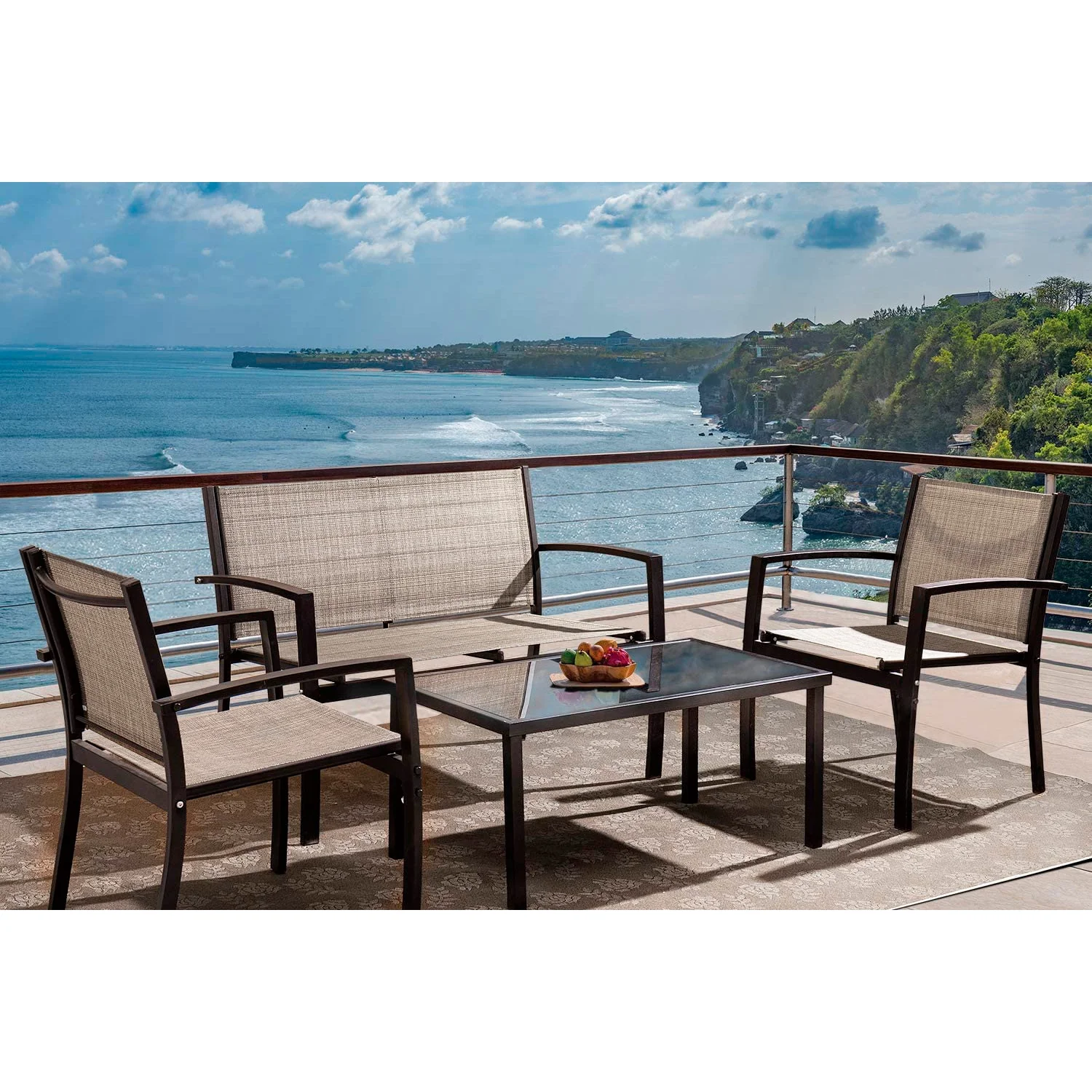 Vineego 4 Pieces Patio Furniture Outdoor furniture Modern Conversation Set Black Bistro Set, Beige, Steel