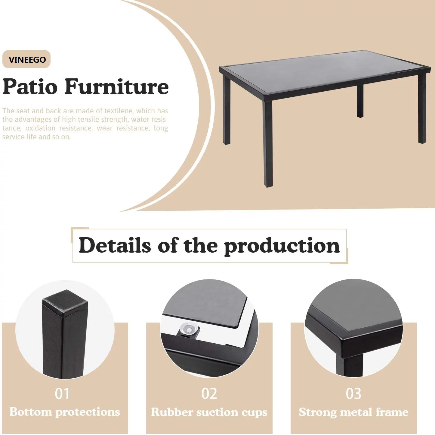 Vineego 4 Pieces Patio Furniture Outdoor furniture Modern Conversation Set Black Bistro Set, Beige, Steel