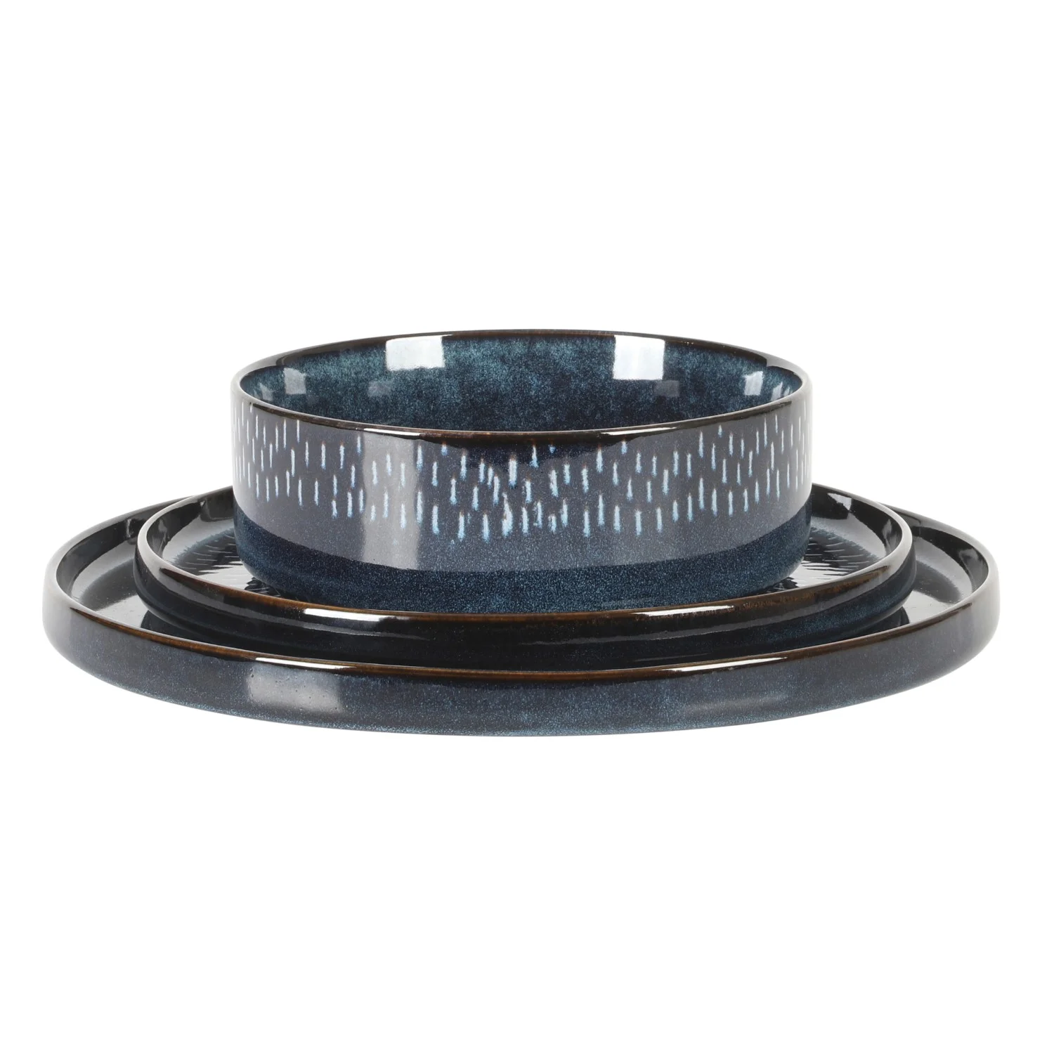 Gibson Elite 12 Piece Matisse Moderna Stoneware Reactive Glaze Dinnerware Set - Cobalt Blue