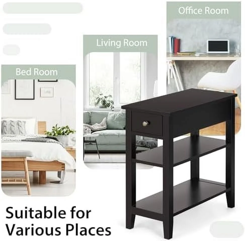 HYHBIBOOM Night Stand End Tables with  Drawer and 2 Tiers   23.6"  Bookshelf for Bedroom  Living Room  Easy Assembly (White)