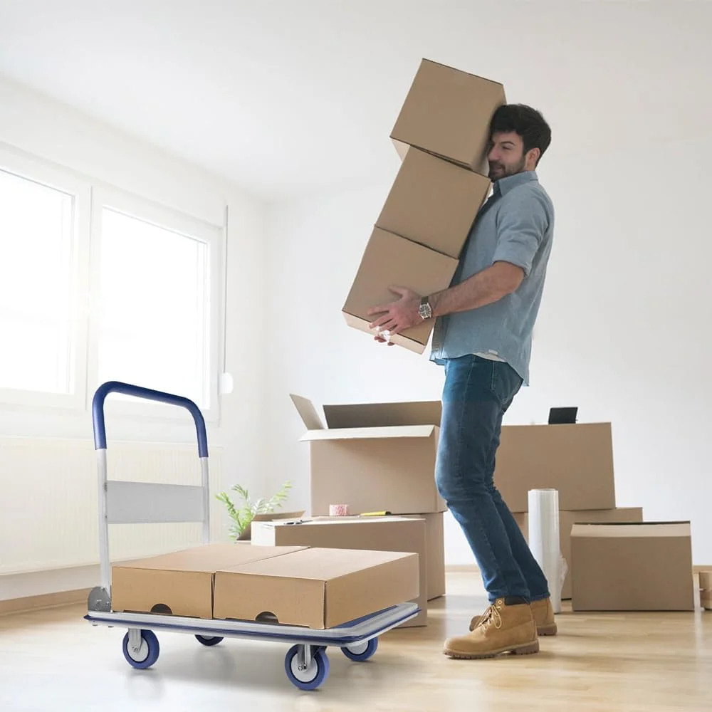 Extra Large Foldable Push Cart Dolly | 660 lbs. Capacity Moving Platform Hand Truck | Heavy Duty Space Saving Collapsible | Swivel Push Handle S Bed Wagon