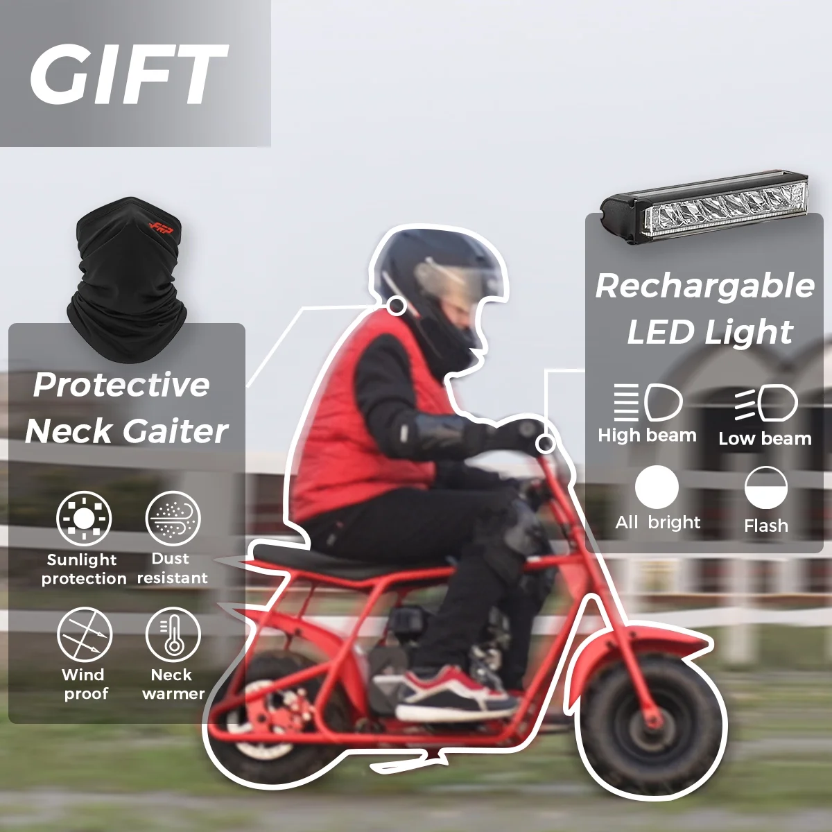 FRP GMB100 Mini Bike, 99CC 4-Stroke Mini Bikes for Adults, Gas Powered Mini Dirt Bike, Off-Road Motorcycle W/LED Headlight and Neck Gaiter, Up to 28 Mph, Weight Support Up to 220 LBS