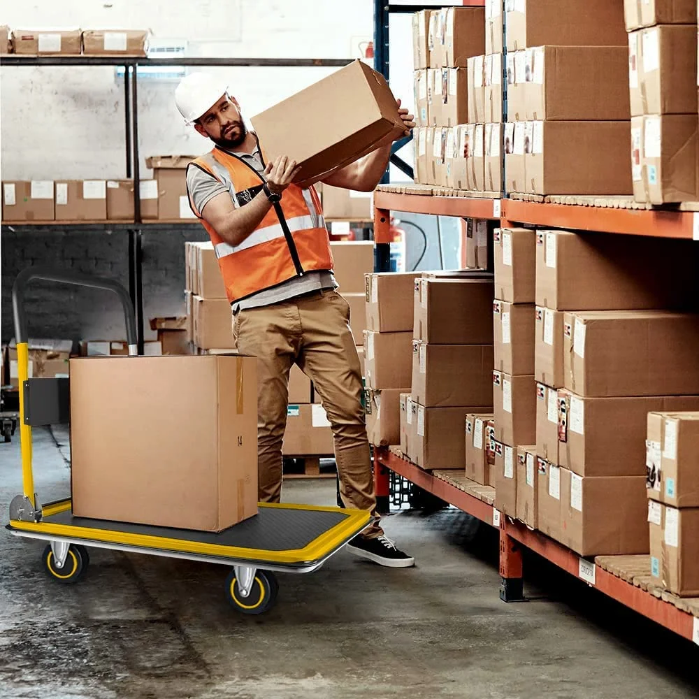 Extra Large Foldable Push Cart Dolly | 660 lbs. Capacity Moving Platform Hand Truck | Heavy Duty Space Saving Collapsible | Swivel Push Handle S Bed Wagon