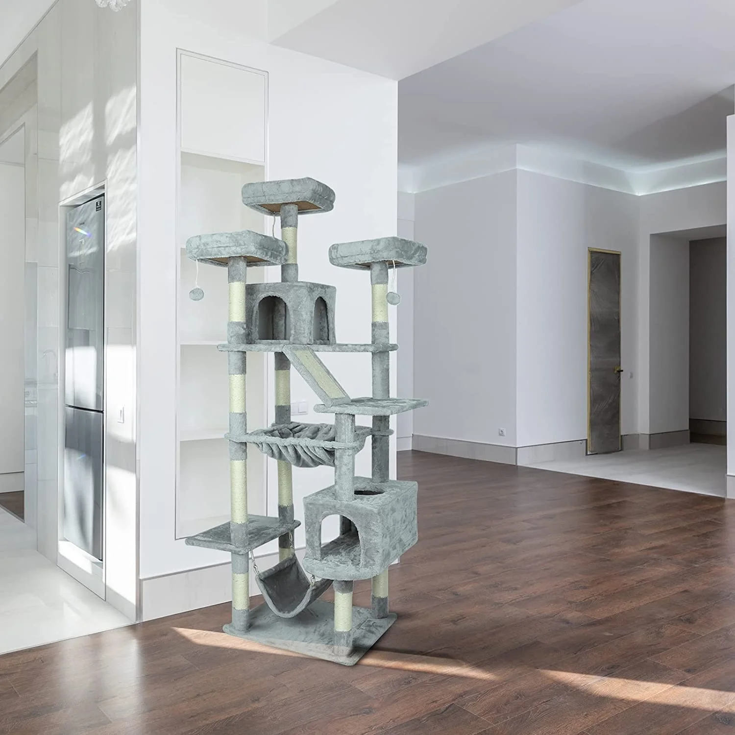 73 inches XXL Cat Tree Multi-Level Cat Tower Cat Furniture for Large Cats with Scratching Posts,Padded Plush Perch, Cozy Basket and Hammock