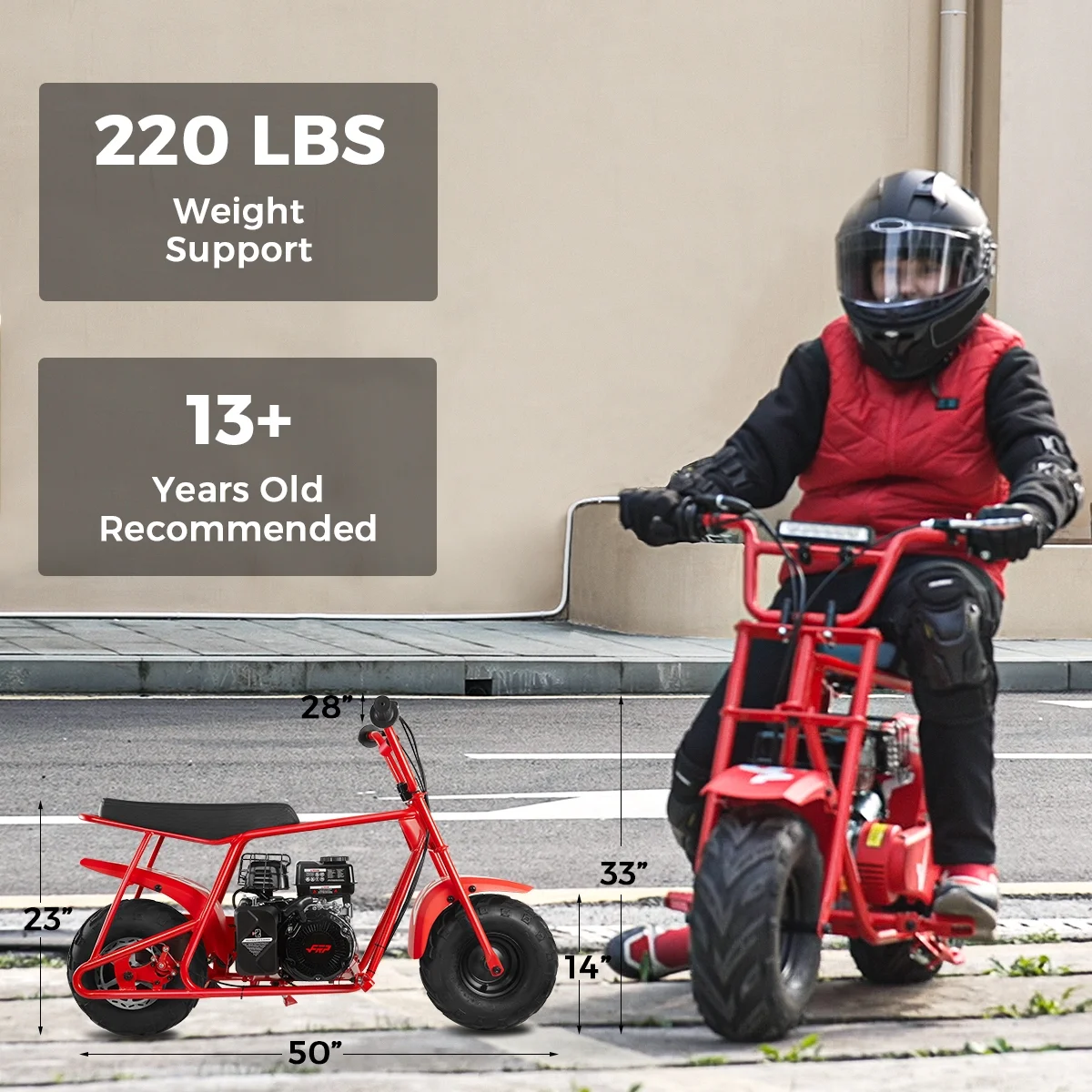 FRP GMB100 Mini Bike, 99CC 4-Stroke Mini Bikes for Adults, Gas Powered Mini Dirt Bike, Off-Road Motorcycle W/LED Headlight and Neck Gaiter, Up to 28 Mph, Weight Support Up to 220 LBS
