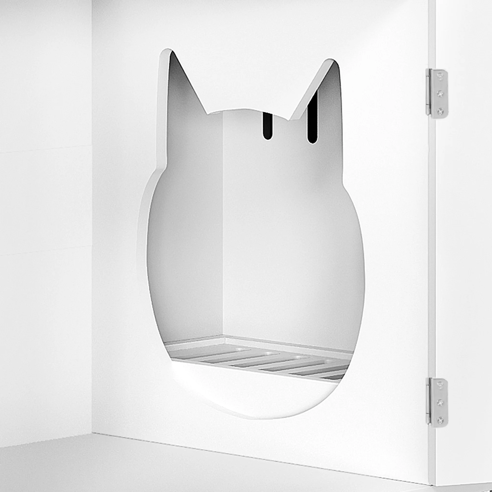 Dextrus Large Hidden Cat Litter Box Furniture With Charging Station and 3 Storage Shelves and Doors, Cat Litter Box Enclosure, Wood Cat Washroom Storage Indoor Cat House Furniture , White & Gold