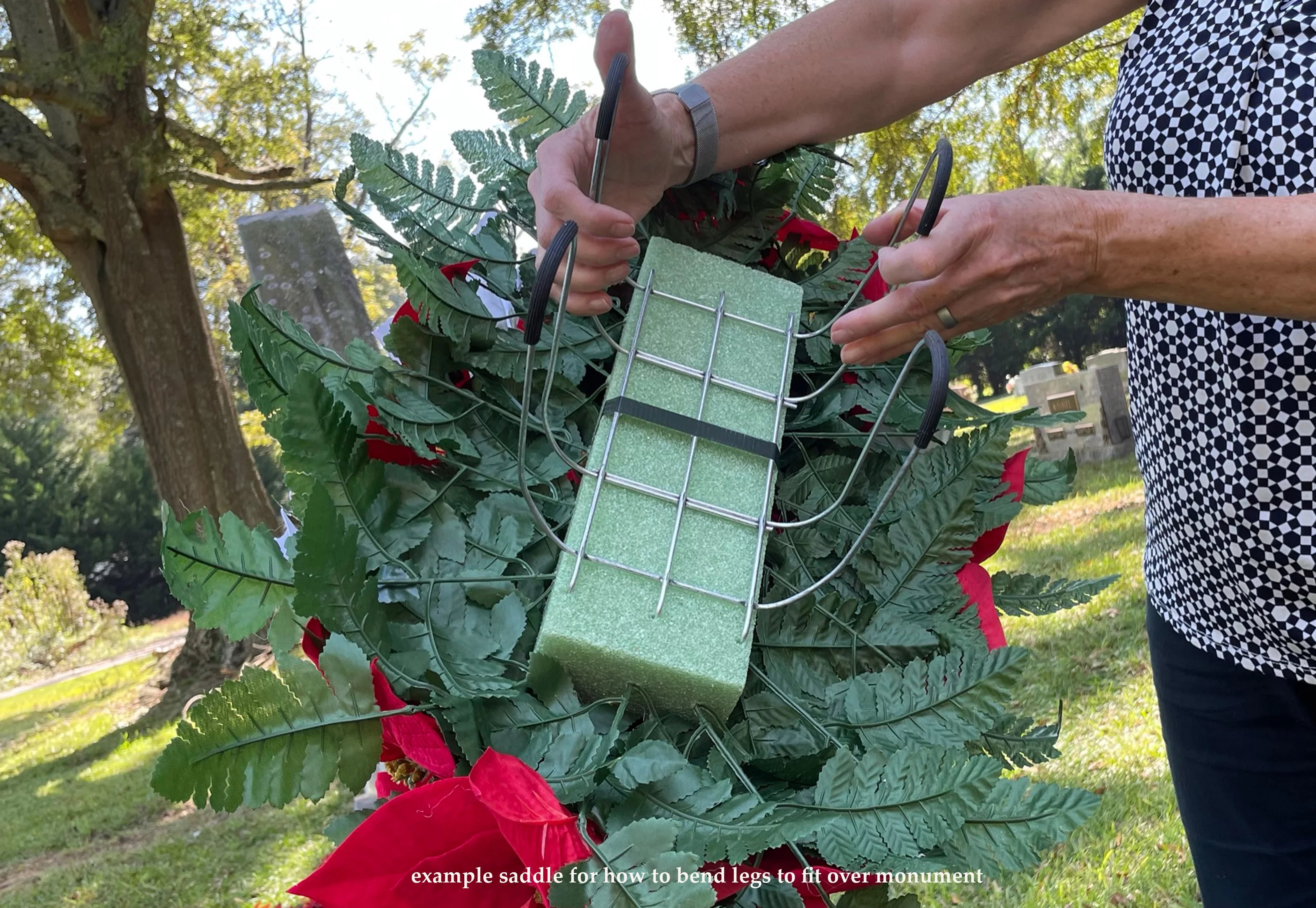 Sympathy Silks Artificial Cemetery Flowers Blue Gladiolus Rose and Lily Saddle for Headstone