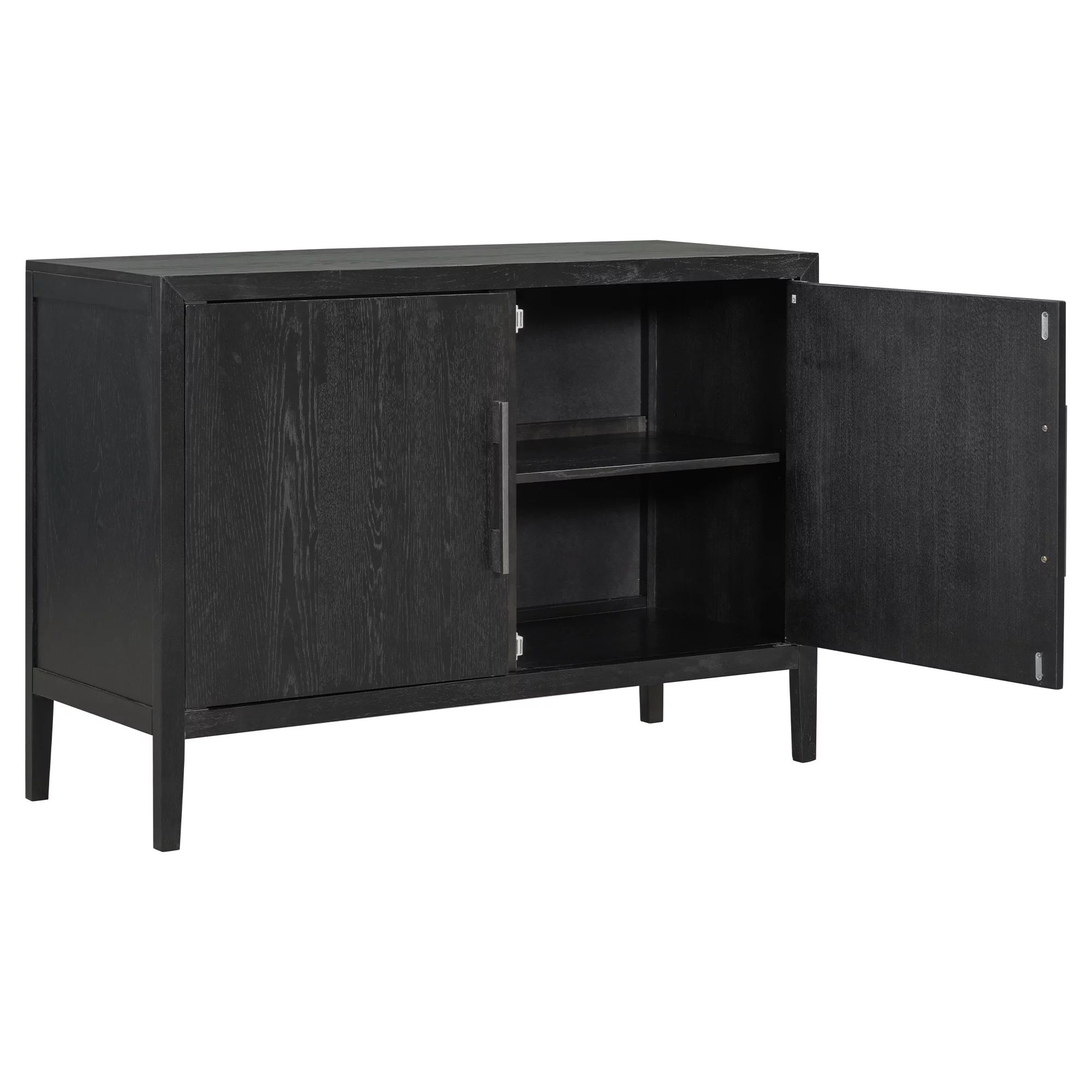 Storage Cabinet, Farmhouse Buffet Sideboard, Buffet Cabinet, Storage Cabinet with 4 Rattan Doors and Adjustable Shelves, Heavy Duty Cabinet Furniture for Living Room Kitchen Dining Room, Black