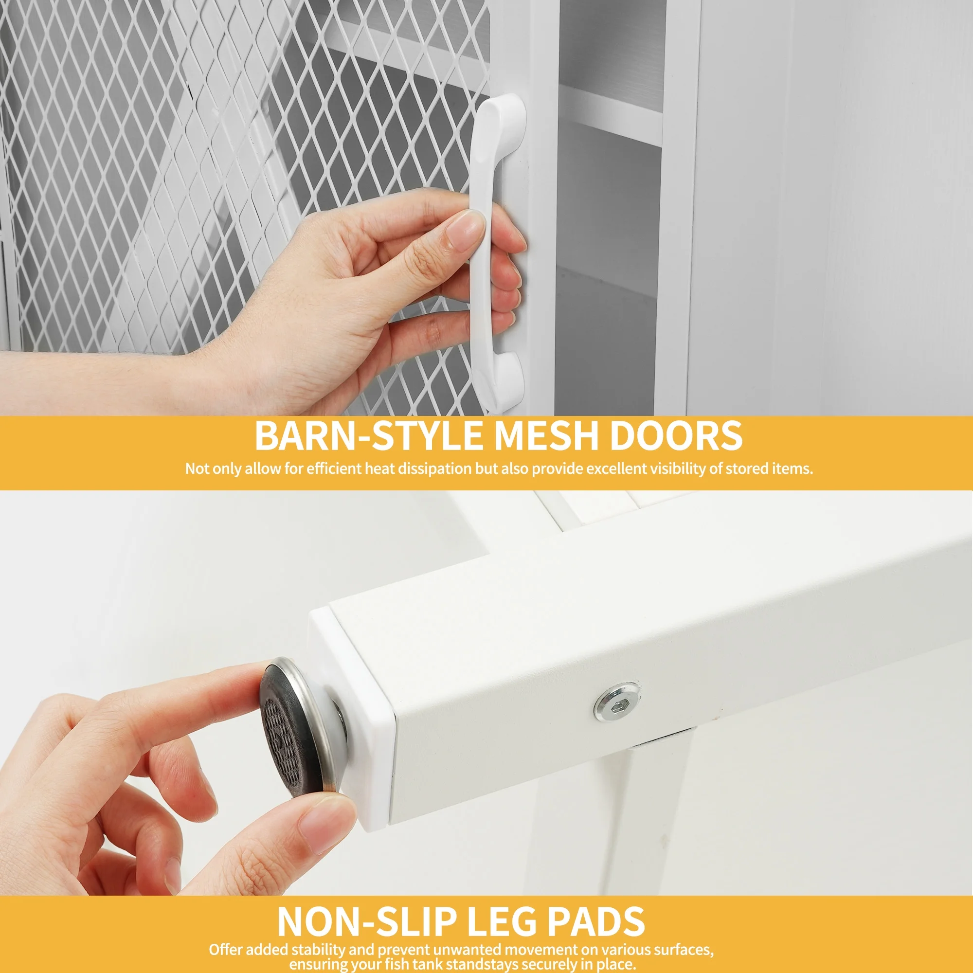 DWVO 55-75 Gallon Fish Tank Stand Heavy Duty Metal Aquarium Stand with Cabinet and Power Outlets, 865lbs Capacity - White