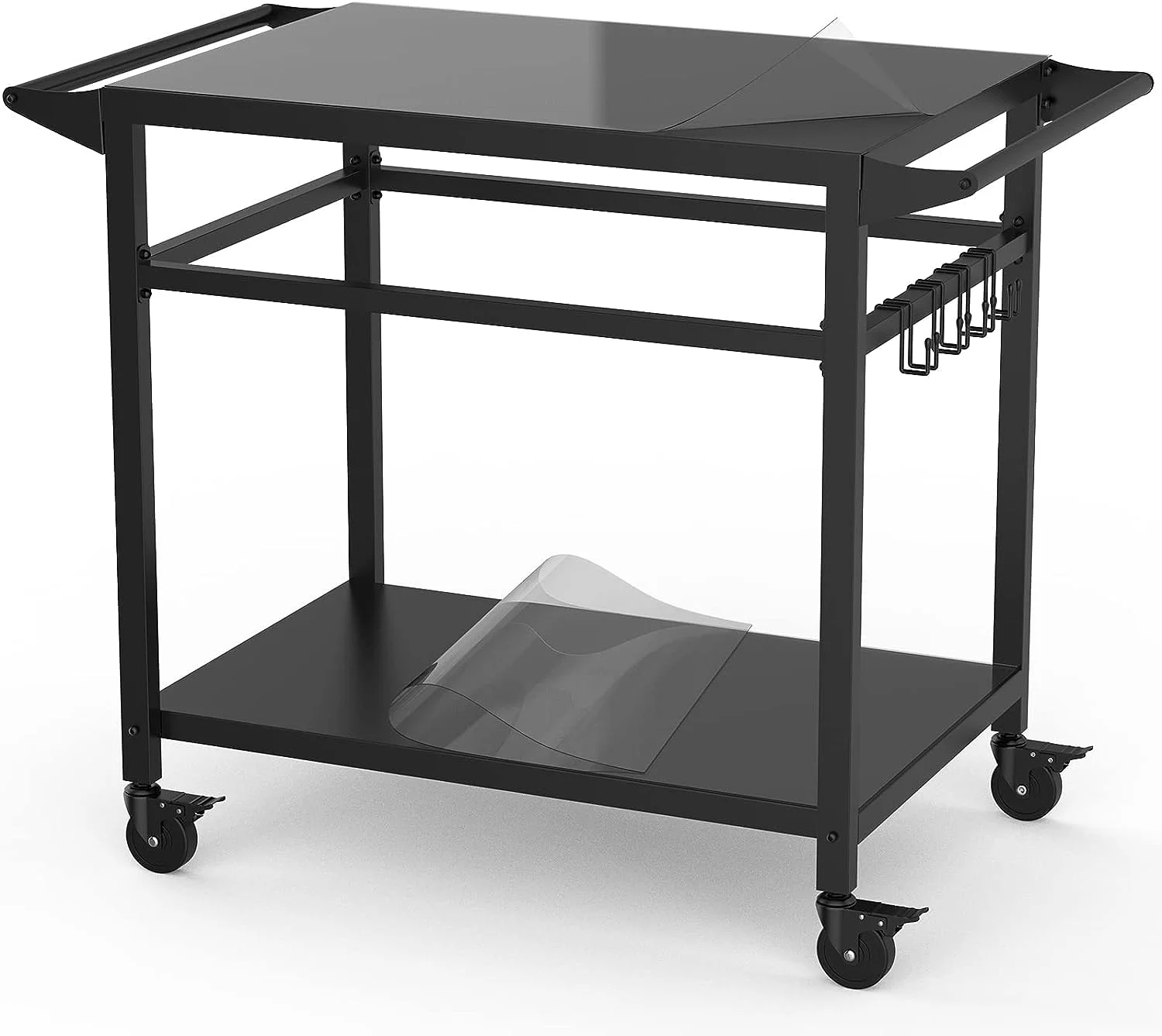 RAXSINYER Movable Grill Table, Double-Shelf Outdoor BBQ Grill Cart, Rolling Kitchen Dining Cart, Black