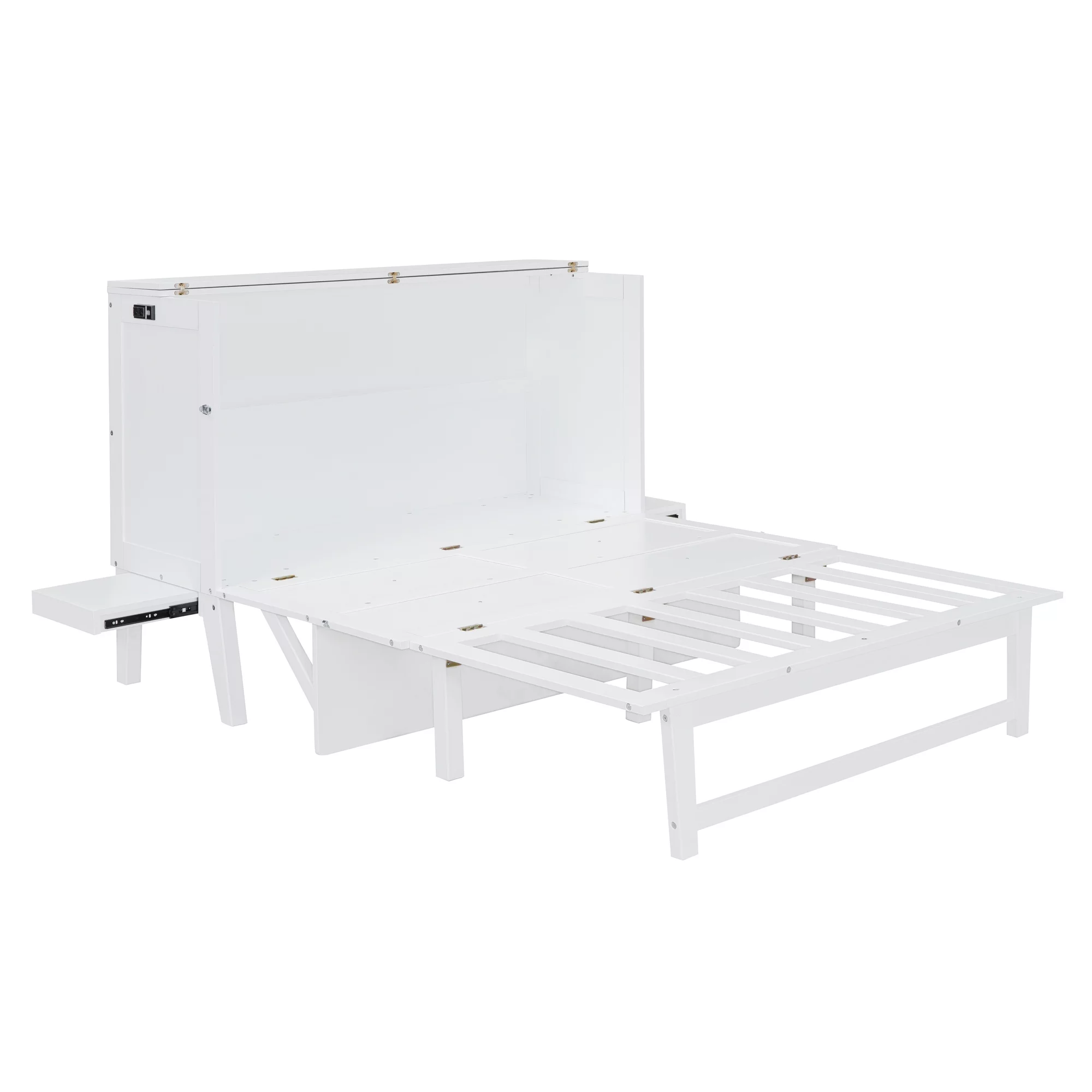 Churanty Queen Size Murphy Bed Wall Beds with USB Port and Shelves,Wood Mobile Murphy Chest Bed Cabinet Bed,White