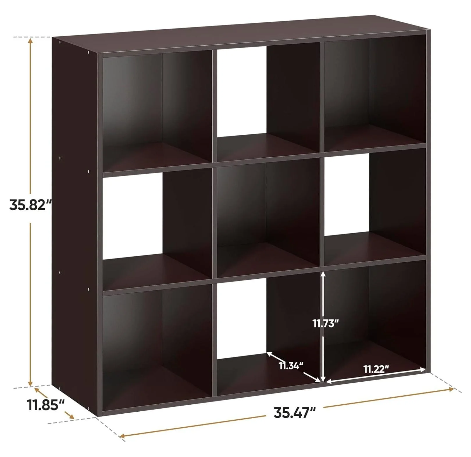 9 Cube Storage Organizer Shelf with 5 Removable Back Panels Freestanding 3-Tier Open Wood Bookshelf for Home, Office, Bedroom, Living Room (Espresso)