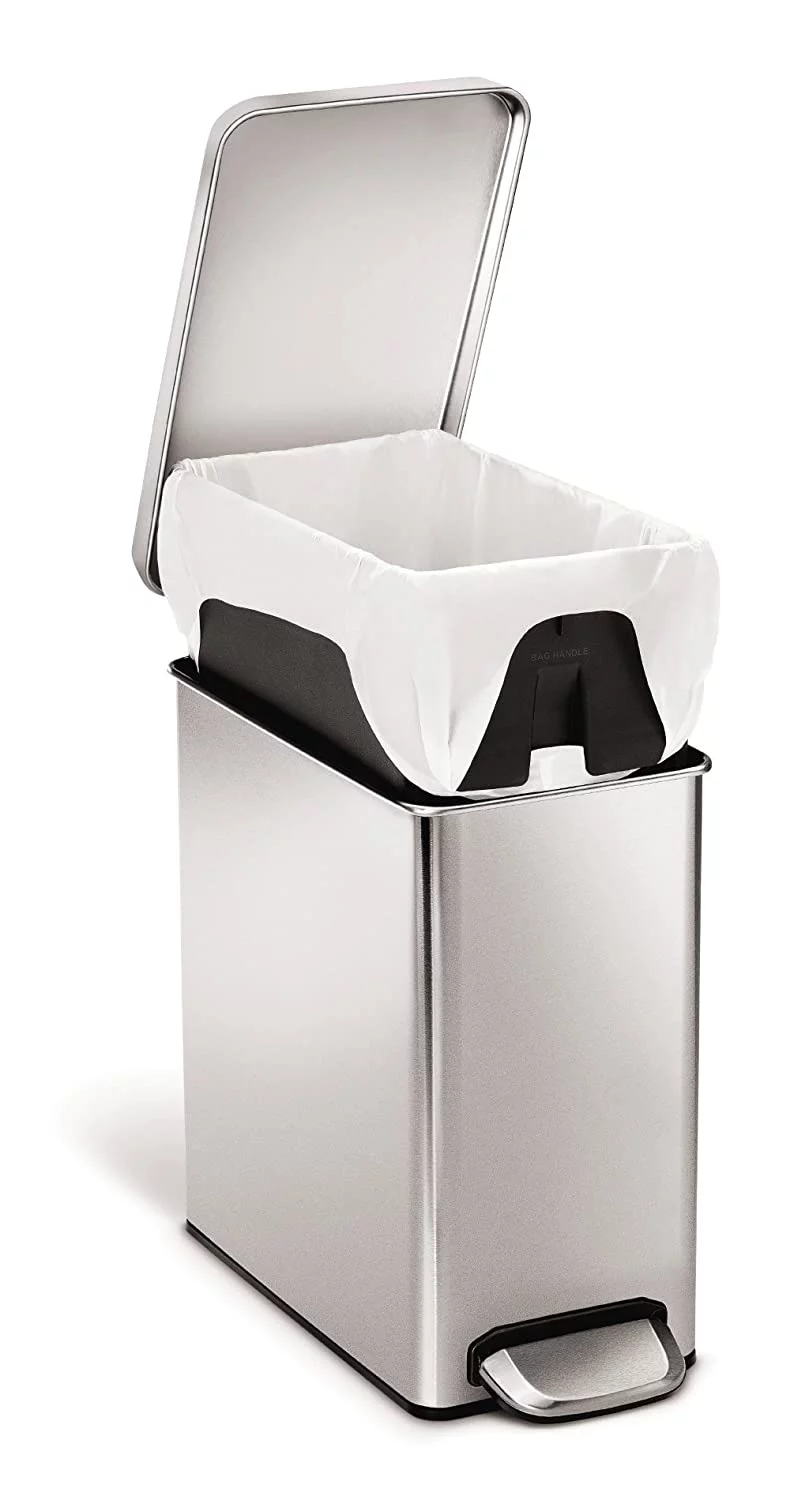 10 Liter / 2.6 Gallon Stainless Steel Bathroom Slim Profile Trash Can, Brushed Stainless Steel