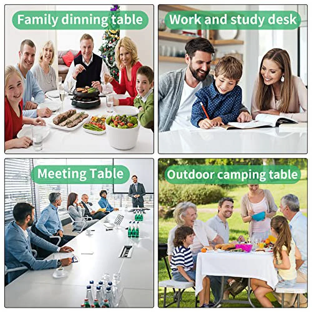 8 Ft Folding Table Lightweight Plastic Table Fold-in-Half Utility Foldable Table with Carry Handle Indoor Outdoor Portable Table for Picnic, Camping and Party, White