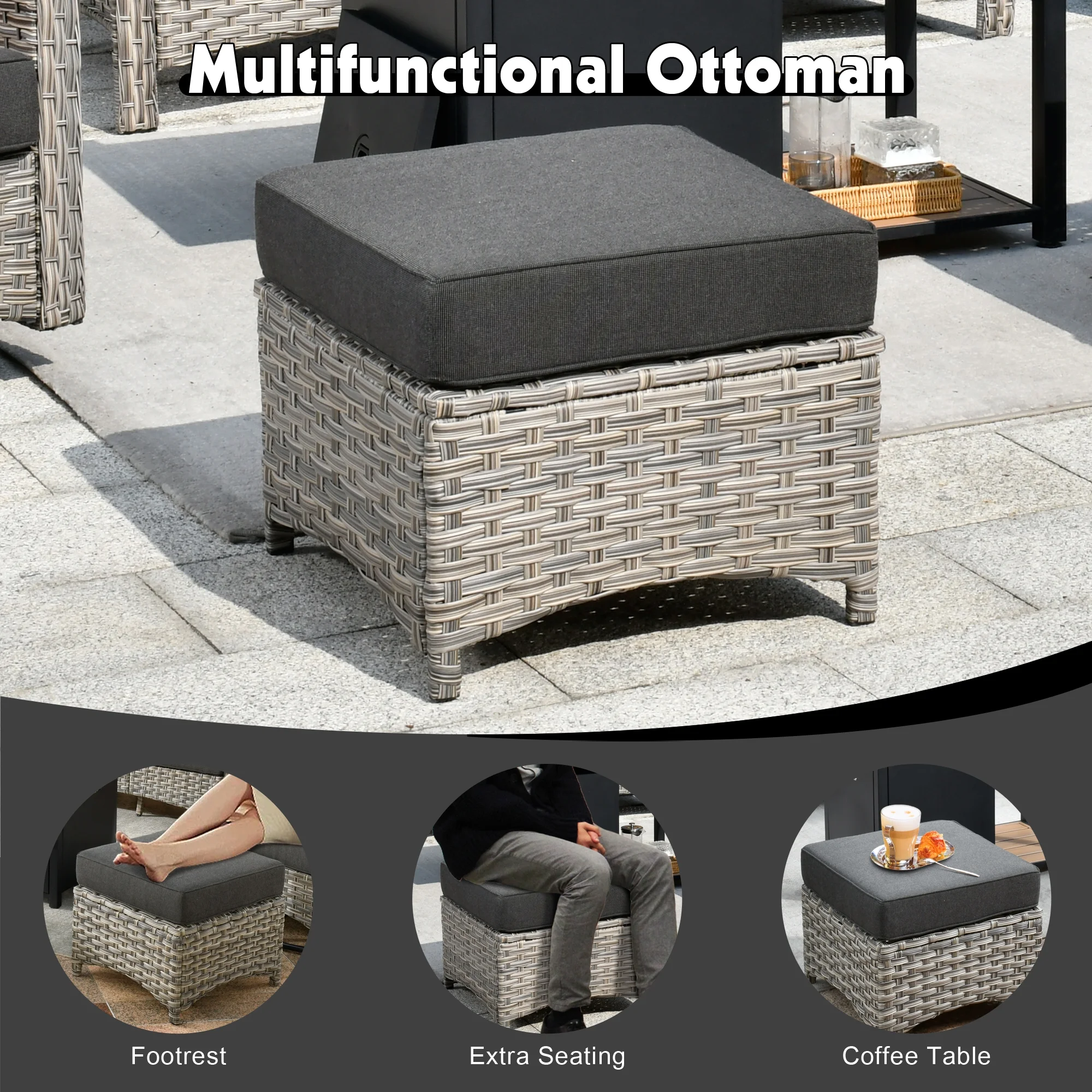 Ovios High-Back Outdoor Furniture 6 Pieces Gray Wicker Patio Conversation Set with Rocking Swivel Chairs for Backyard