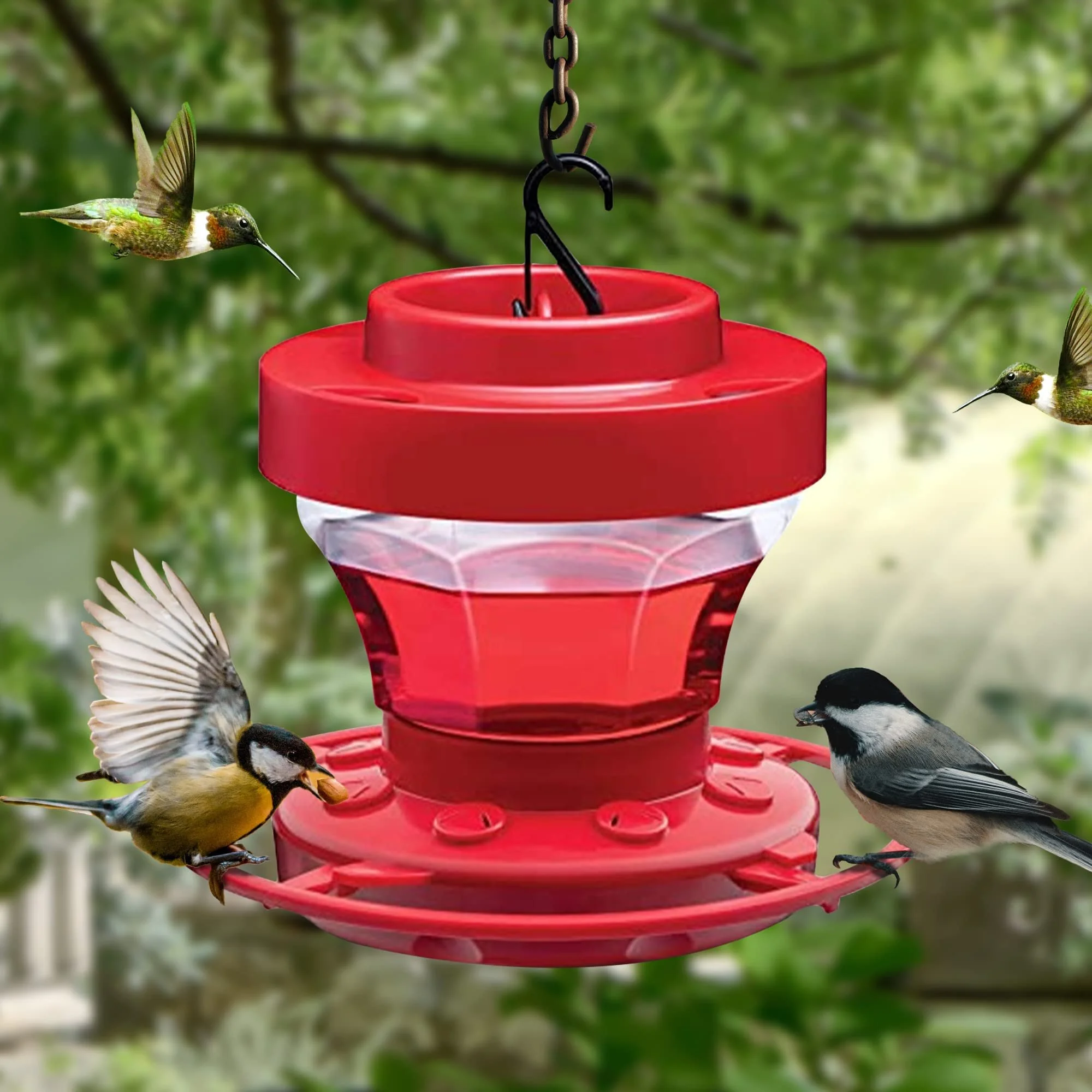 Hummingbird Feeder with Hook and 8 Feeding Stations, Bird Water Feeder for Outside Hanging for Garden Yard 2