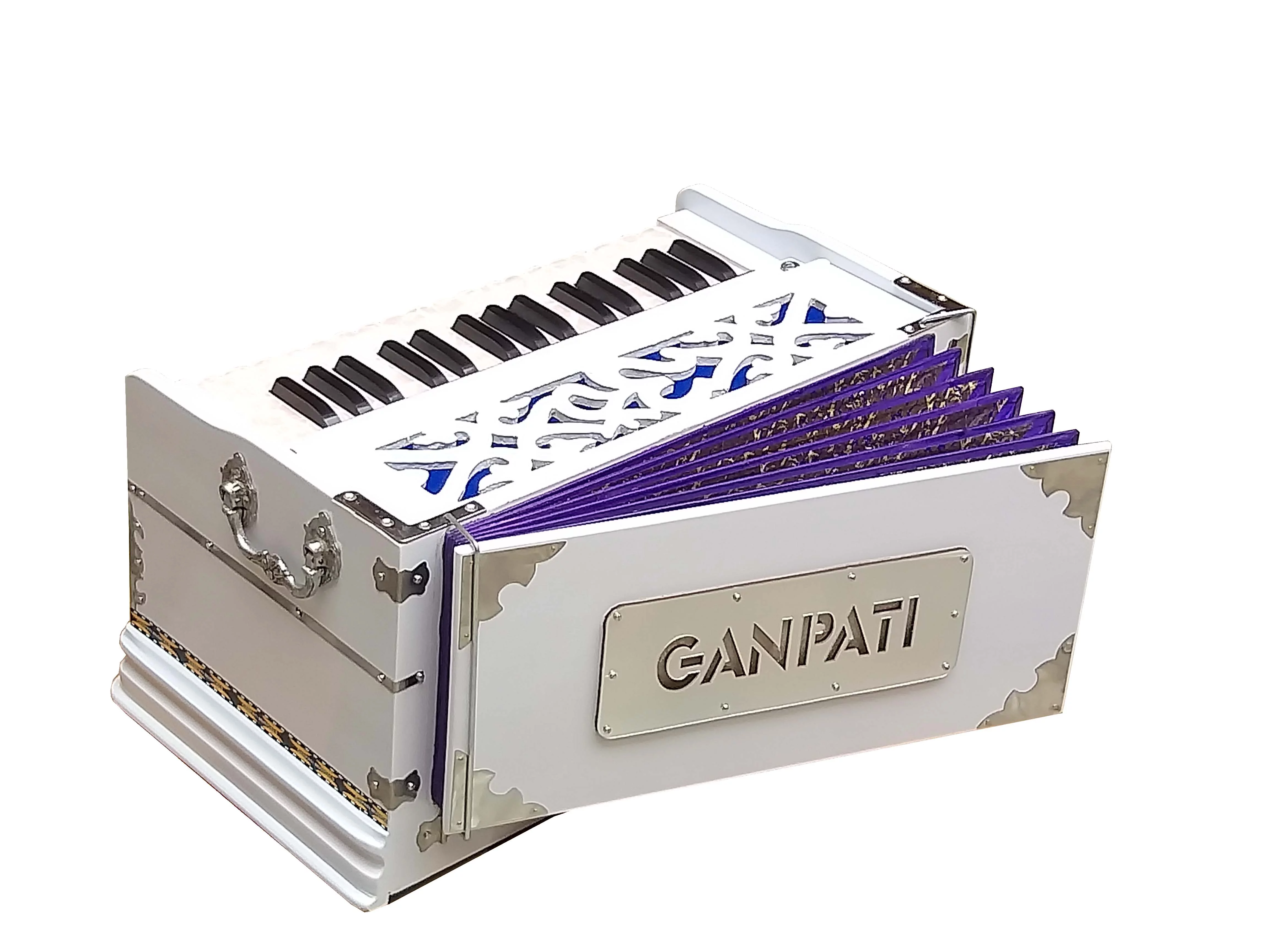 Harmonium White~2 Octaves~7 Fold Bellow~4 Stop~Double Reeds~32 Keys~Chant~Kirtan~Bhajan