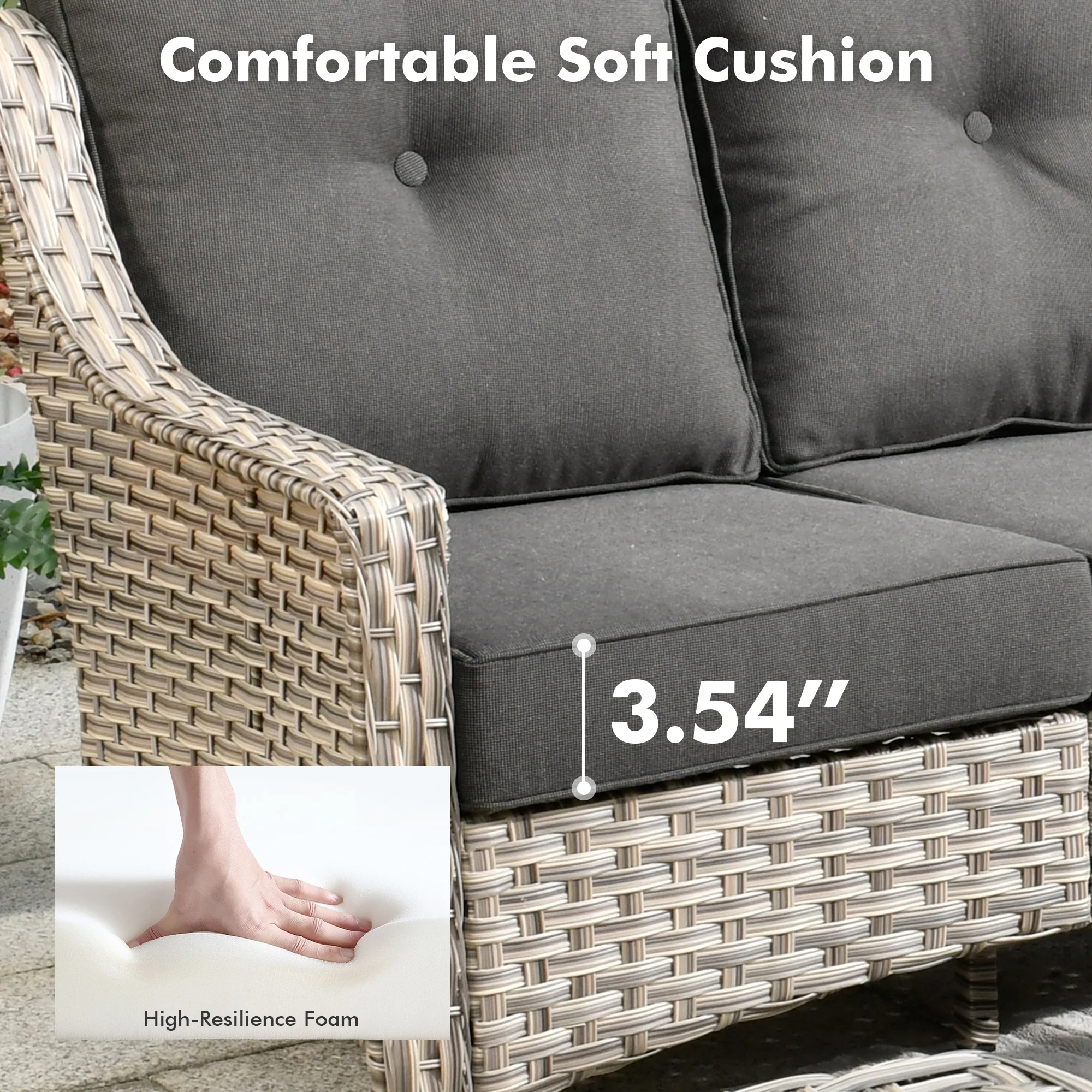 Ovios High-Back Outdoor Furniture 6 Pieces Gray Wicker Patio Conversation Set with Rocking Swivel Chairs for Backyard