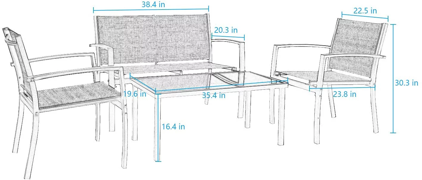 Vineego 4 Pieces Patio Furniture Outdoor furniture Modern Conversation Set Black Bistro Set, Beige, Steel