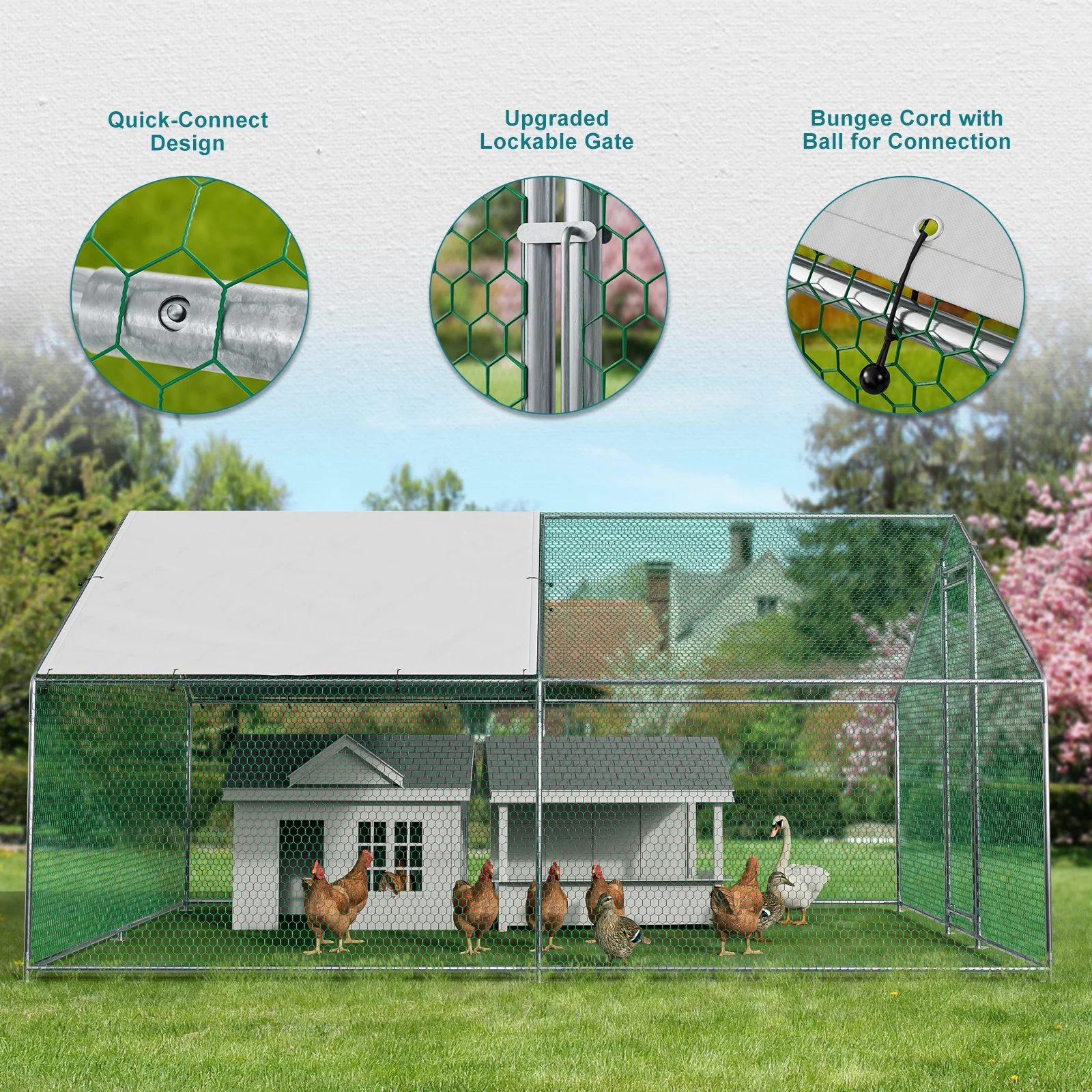 Oarlike Metal Chicken Coop for 15 Chickens Large Chicken Runs for Yard with Cover Galvanized Steel Chicken Pen Outdoor for Hen Duck Rabbits Goose Puppy Heavy Duty Walk-in Poultry Cage