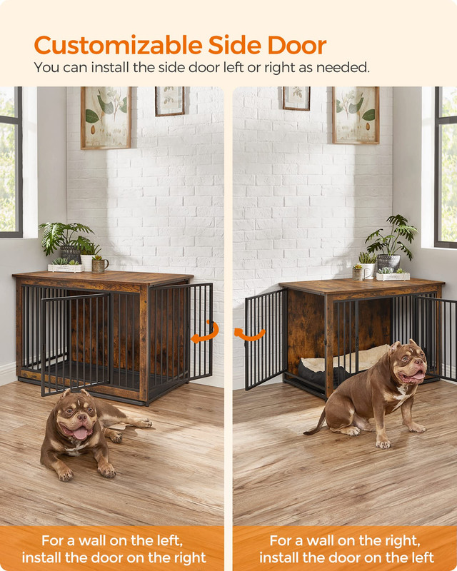 Dog Crate Furniture, 38 Inches Dog Kennel for Dogs up to 70 lb, with Removable Tray, Heavy-Duty Dog Cage End Table, Double Doors Dog House, Rustic Brown