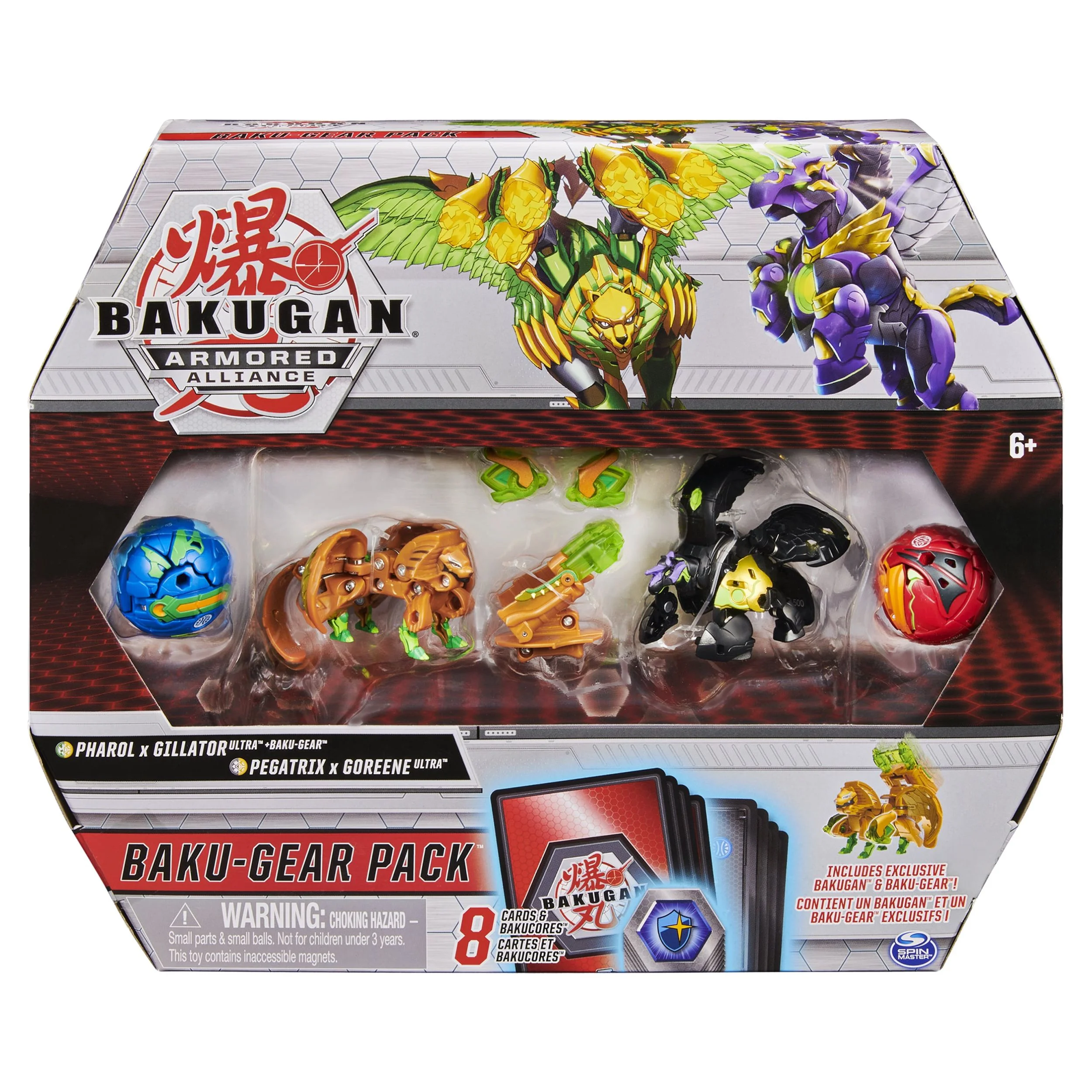 Bakugan Baku-Gear 4-Pack, Fused Pharol x Gillator Ultra with Baku-Gear and Pegatrix x Goreene Ultra Collectible Action Figures