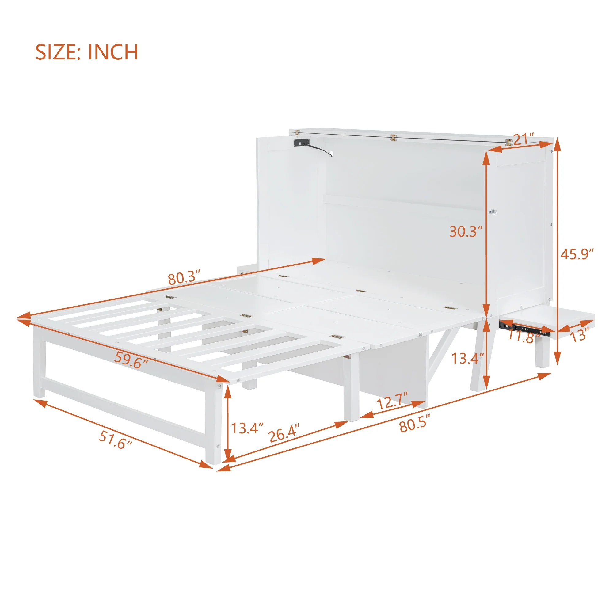 Churanty Queen Size Murphy Bed Wall Beds with USB Port and Shelves,Wood Mobile Murphy Chest Bed Cabinet Bed,White