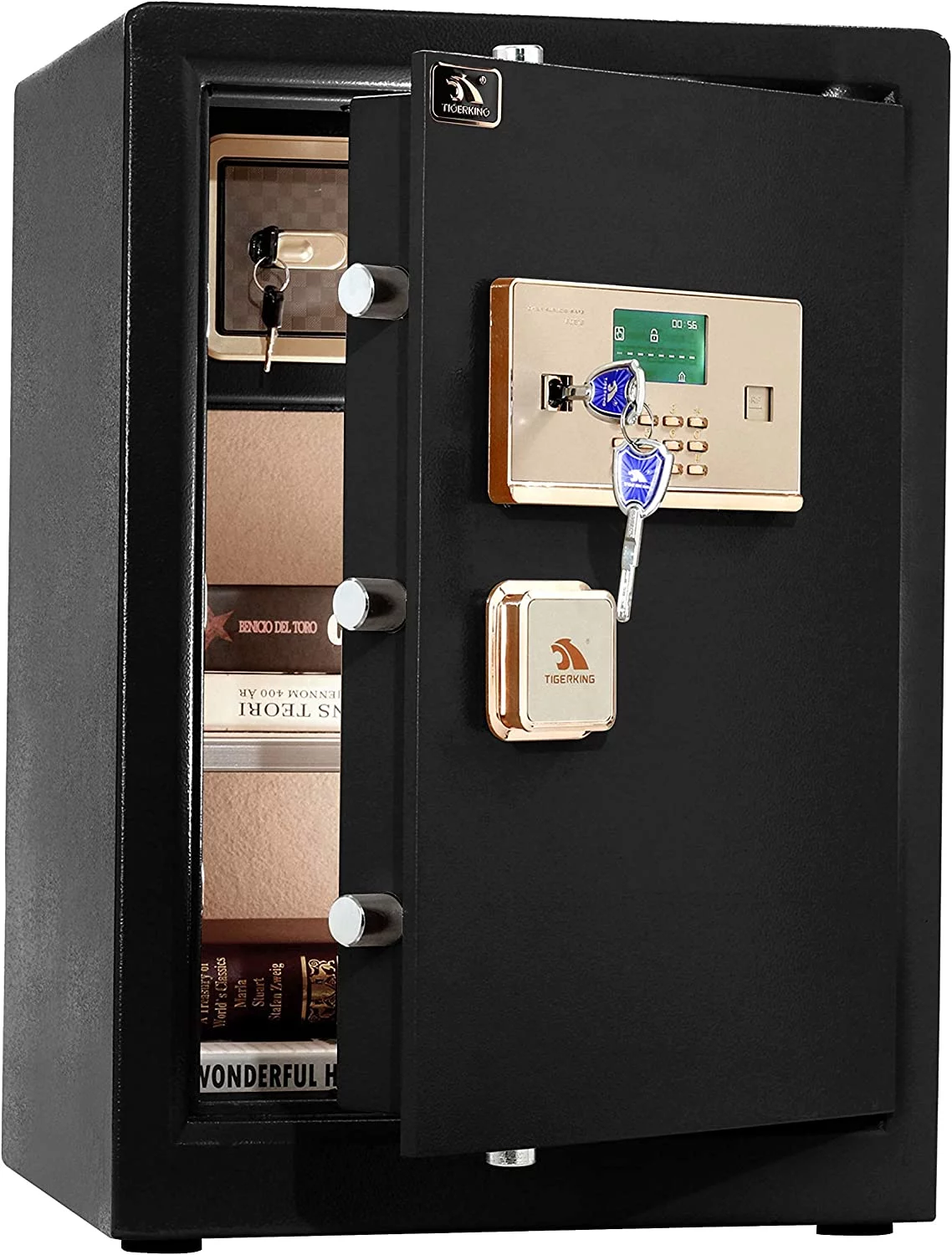 TIGERKING 3.7 Cu. ft. Safe Box,Large Security Box, Home Safe with Double Safety Key Lock and Password for Money and Document,Black