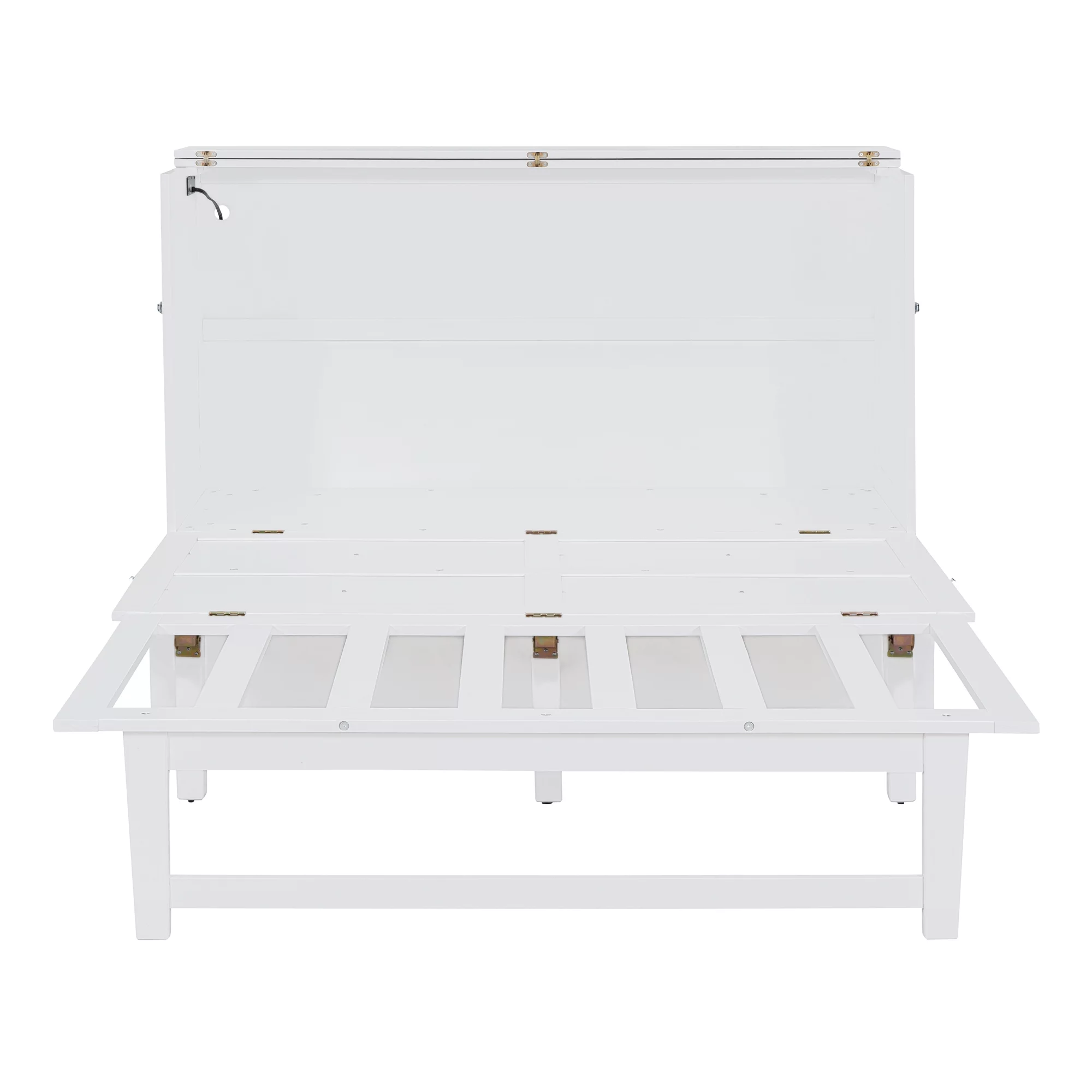 Churanty Queen Size Murphy Bed Wall Beds with USB Port and Shelves,Wood Mobile Murphy Chest Bed Cabinet Bed,White