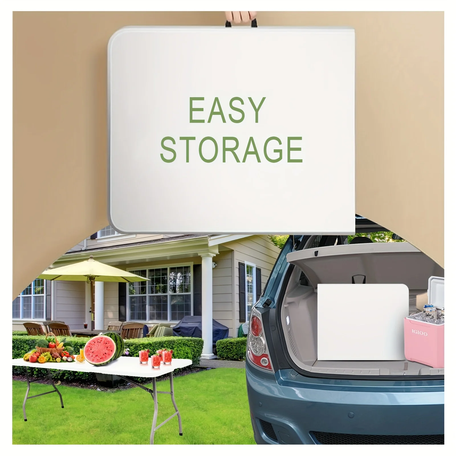 6FT FOLDING TABLE OUTDOOR, PICNIC TABLE, WHITE