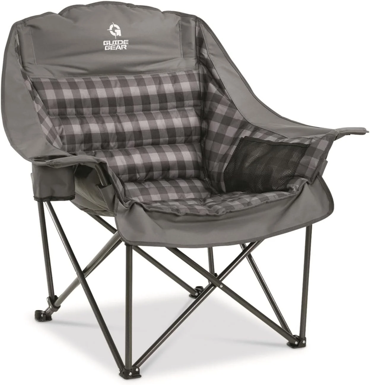 Oversized Extra Large Padded Camping Chair, Portable, Folding, Large Camp Lounge Chairs for Outdoor, Adults, Men and Women, Heavy-Duty 400 Pound Capacity, with Cup Holder